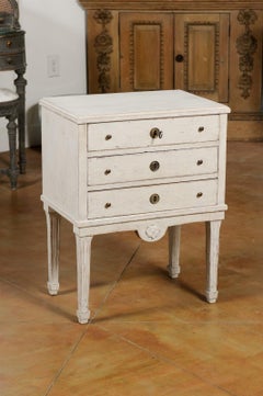 Swedish 1890s Neoclassical Style Painted Bedside Table with Three Drawers