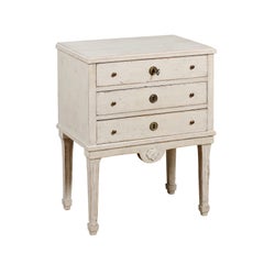 Swedish 1890s Neoclassical Style Painted Bedside Table with Three Drawers