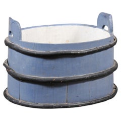 Swedish 1890s Oval Milk Tub with Soft Blue and Black Paint and Distressed Patina
