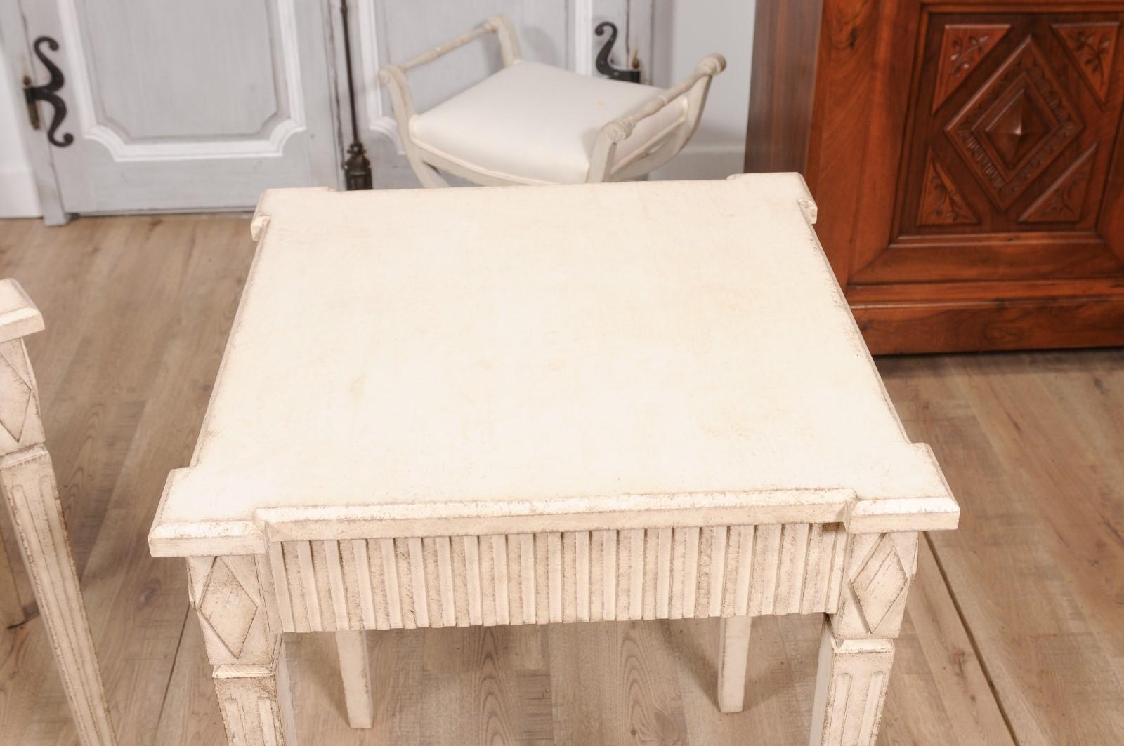 Swedish 1890s Painted Console Tables with Carved Aprons and Square Tops For Sale 2