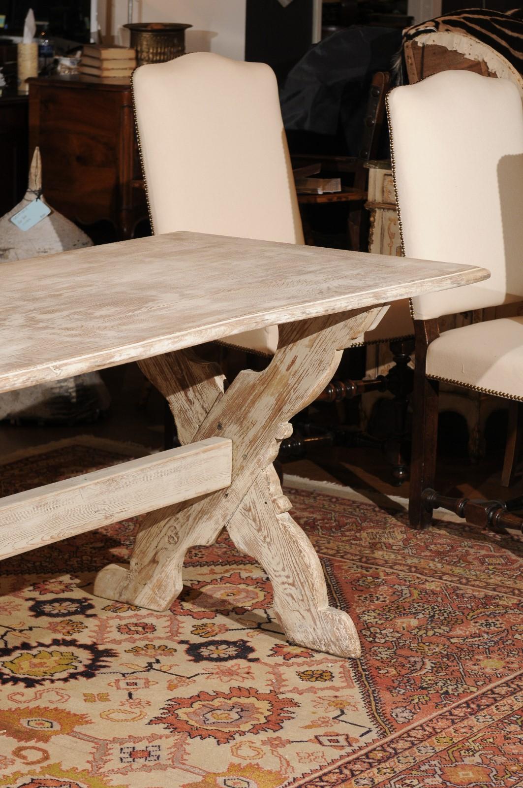 Swedish 1890s Painted Trestle Farm Table with X-Form Base and Distressed Finish 4