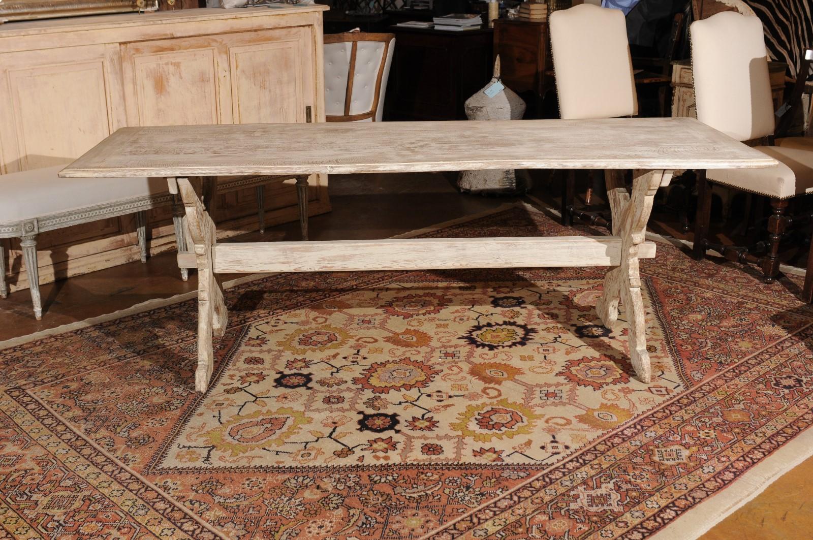 Swedish 1890s Painted Trestle Farm Table with X-Form Base and Distressed Finish 7