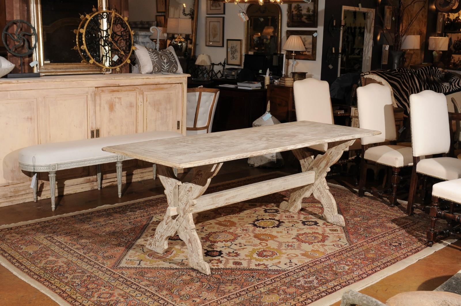 Swedish 1890s Painted Trestle Farm Table with X-Form Base and Distressed Finish 2