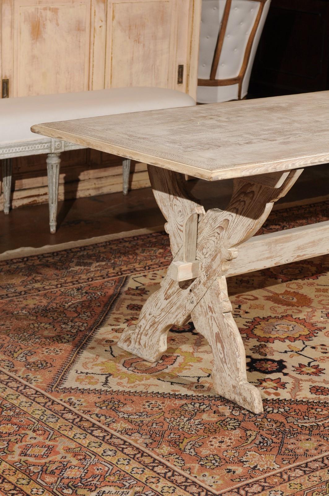 Swedish 1890s Painted Trestle Farm Table with X-Form Base and Distressed Finish 3