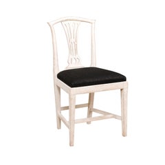 Swedish 1890s Painted Wood Accent Chair with Carved Splat and Black Fabric