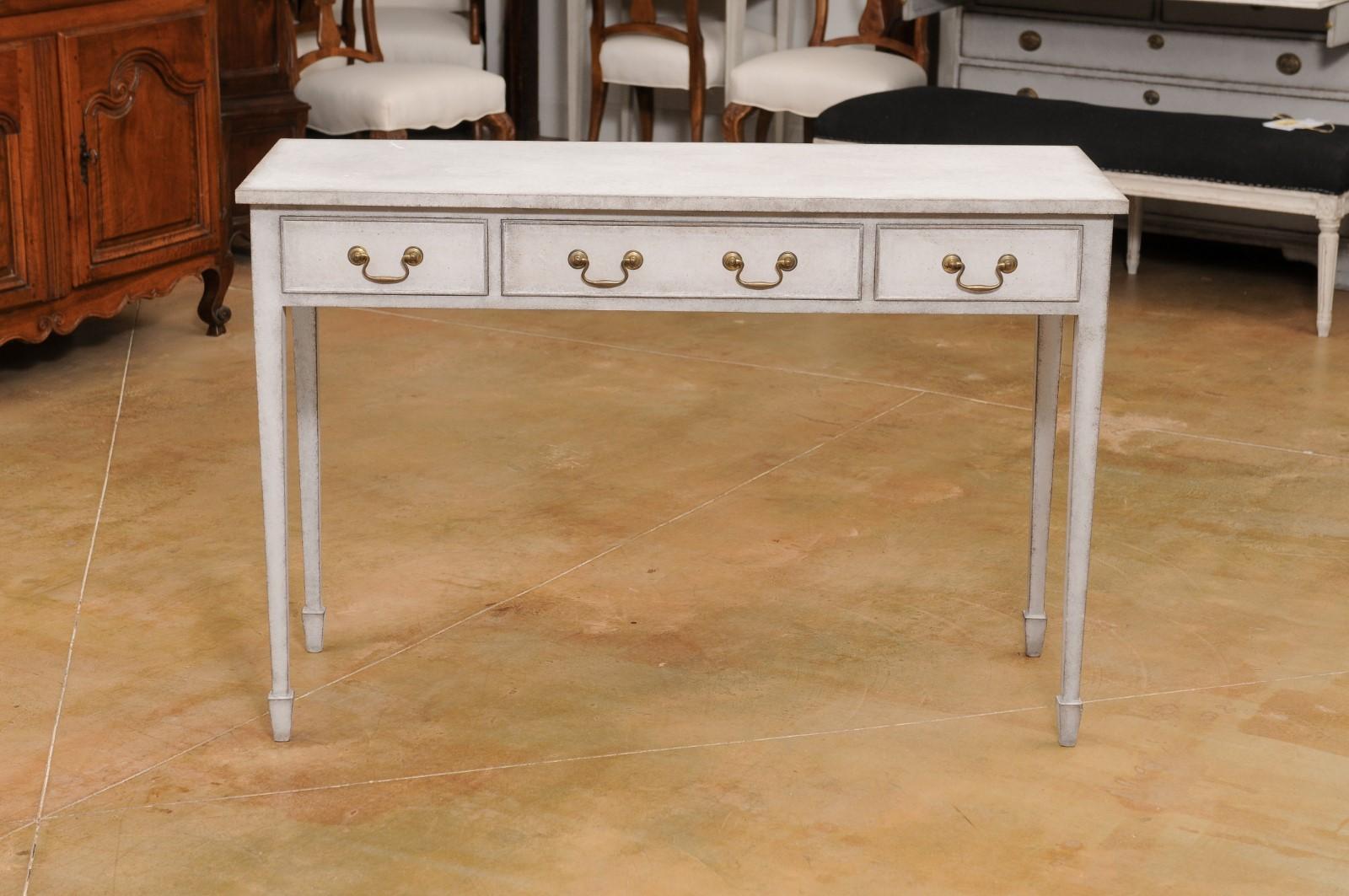 Swedish 1890s Painted Wood Console Table with Three Drawers and Tapered Legs For Sale 9