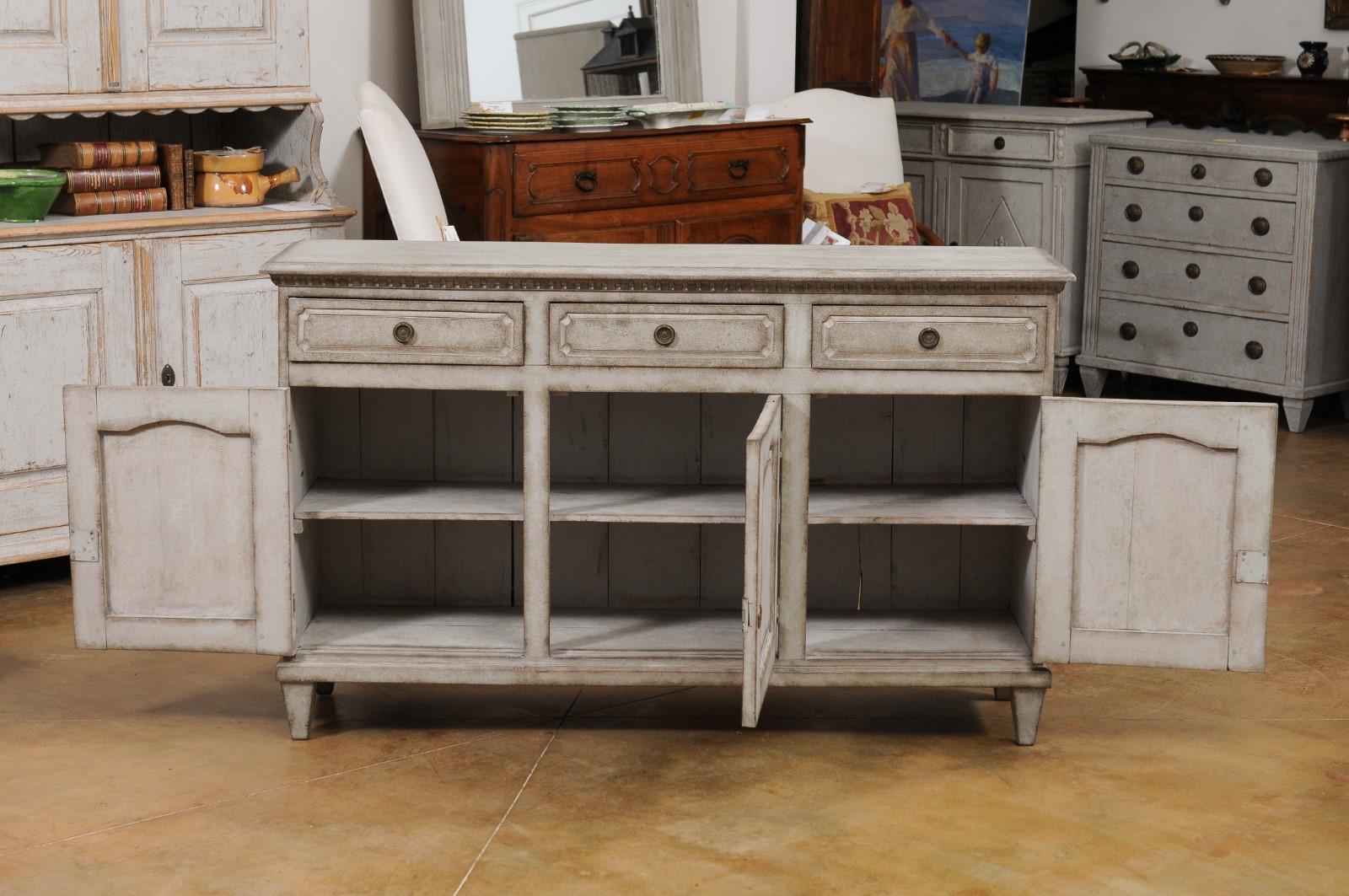 Swedish, 1890s, Painted Wood Sideboard with Three Drawers over Three Doors For Sale 6