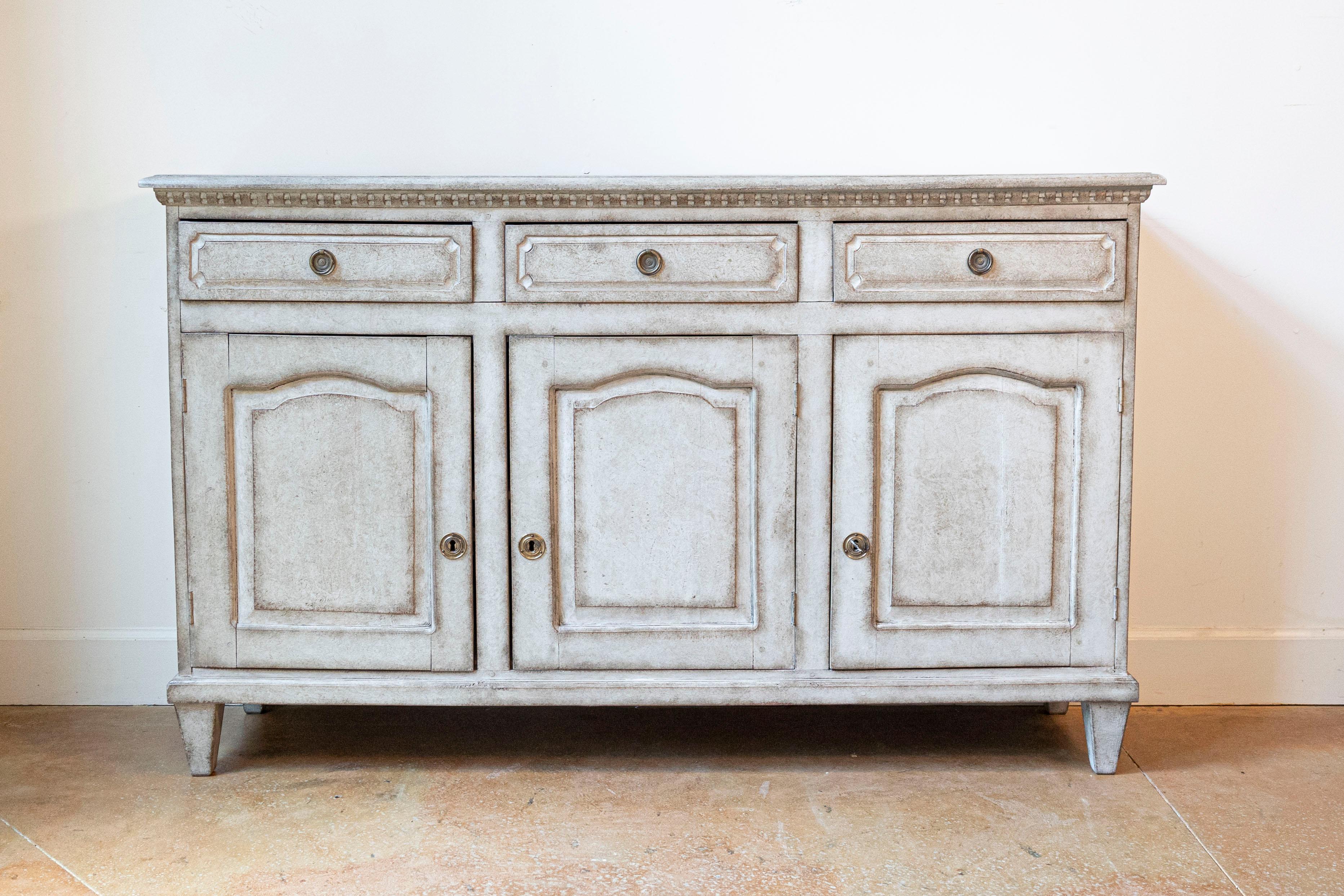 Swedish, 1890s, Painted Wood Sideboard with Three Drawers over Three Doors In Good Condition For Sale In Atlanta, GA