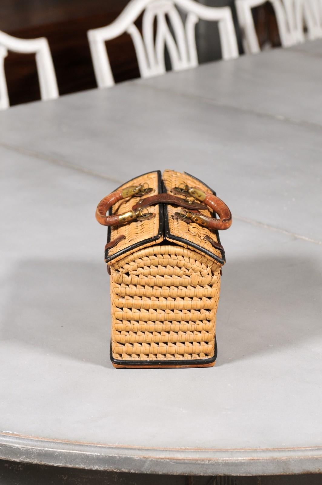 Swedish, 1890s Rustic Rectangular Lidded Wicker and Leather Basket with Handles 10