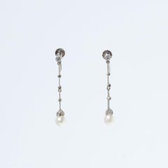 Swedish 18k White Gold, Diamond and Pearl Earrings, Mid-20th Century