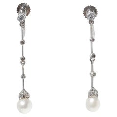 Retro Swedish 18k White Gold, Diamond and Pearl Earrings, Mid-20th Century
