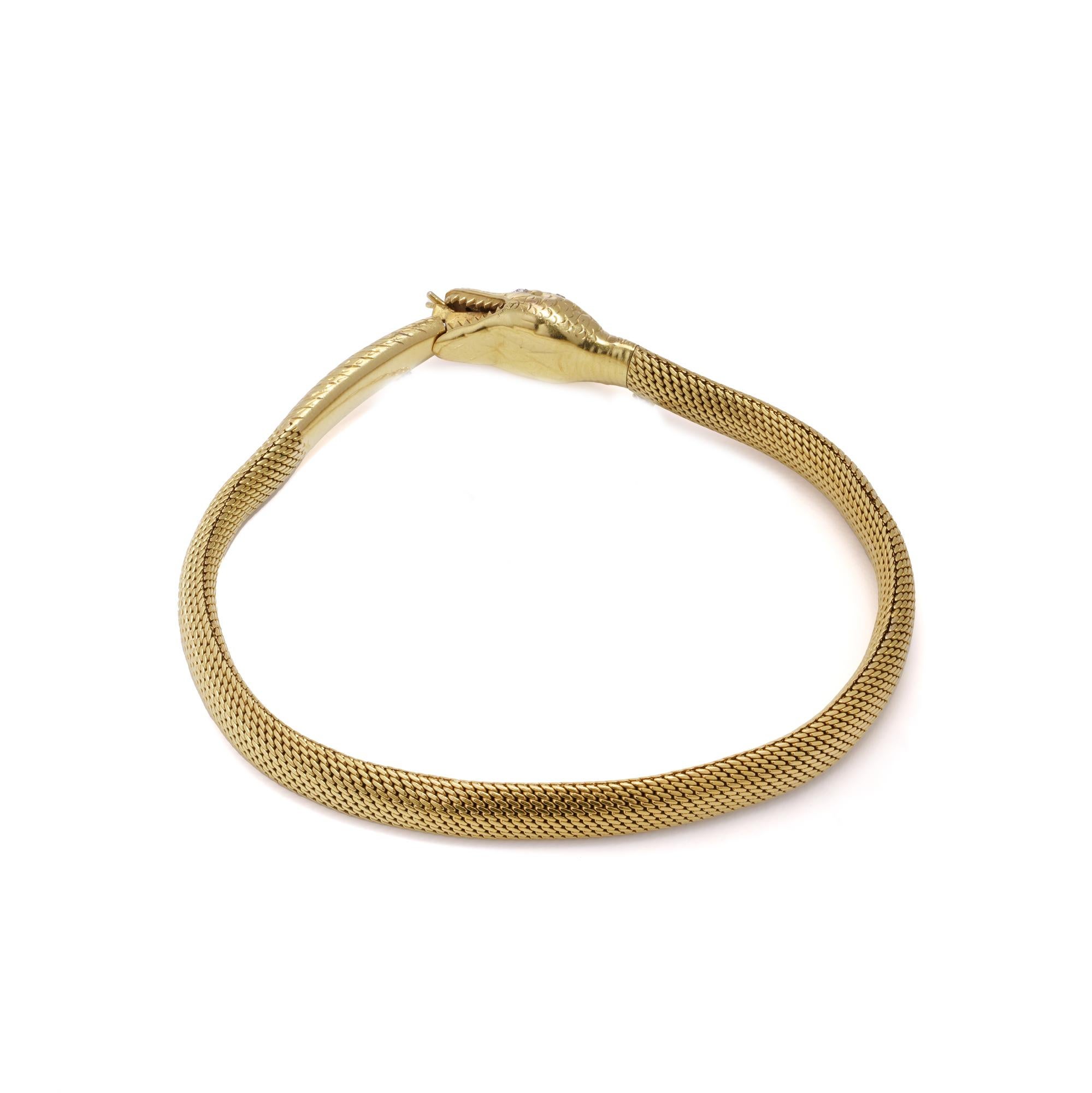 Swedish 18kt yellow gold Ouroboros serpent hollow mesh bracelet For Sale 1