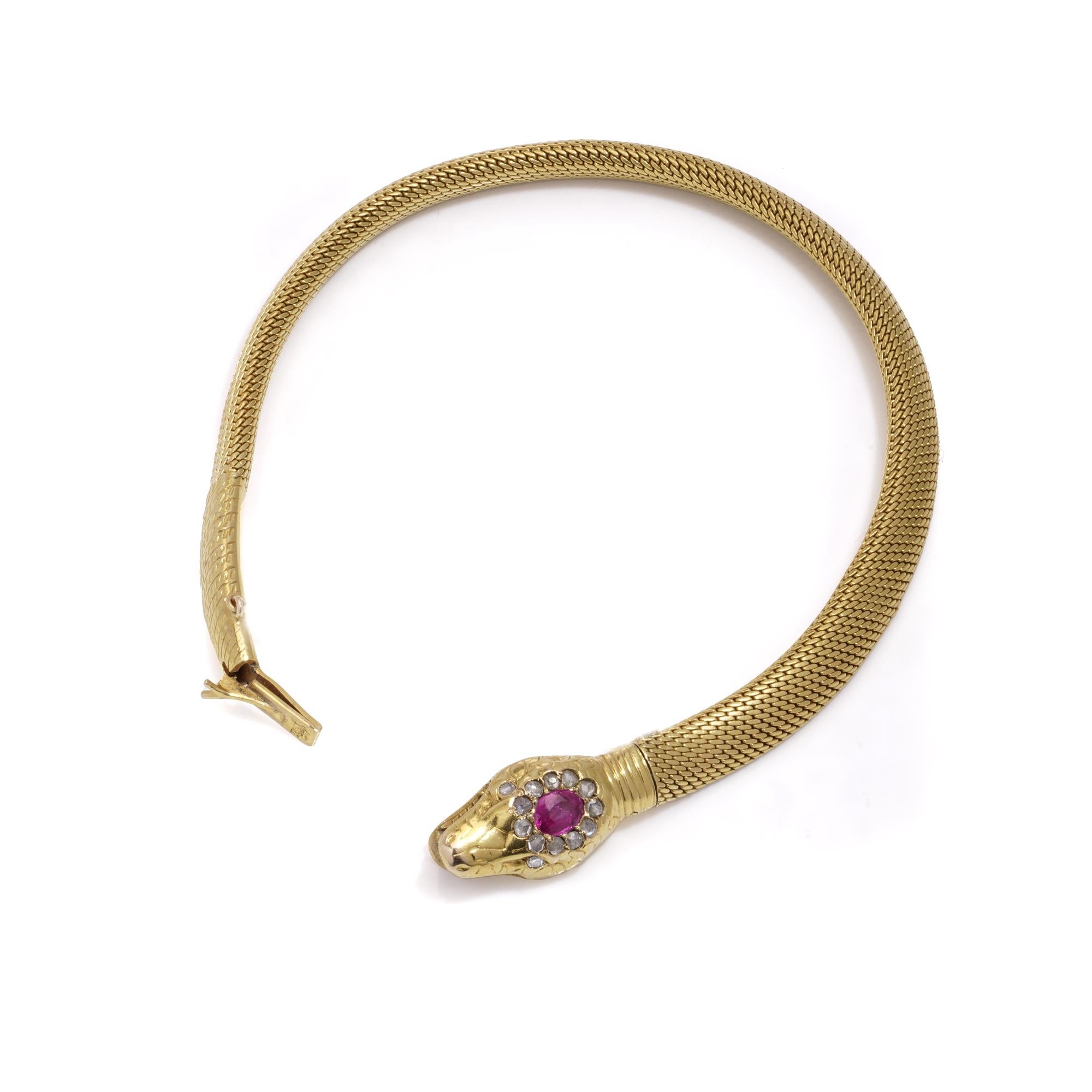 Swedish 18kt yellow gold Ouroboros serpent hollow mesh bracelet For Sale 2
