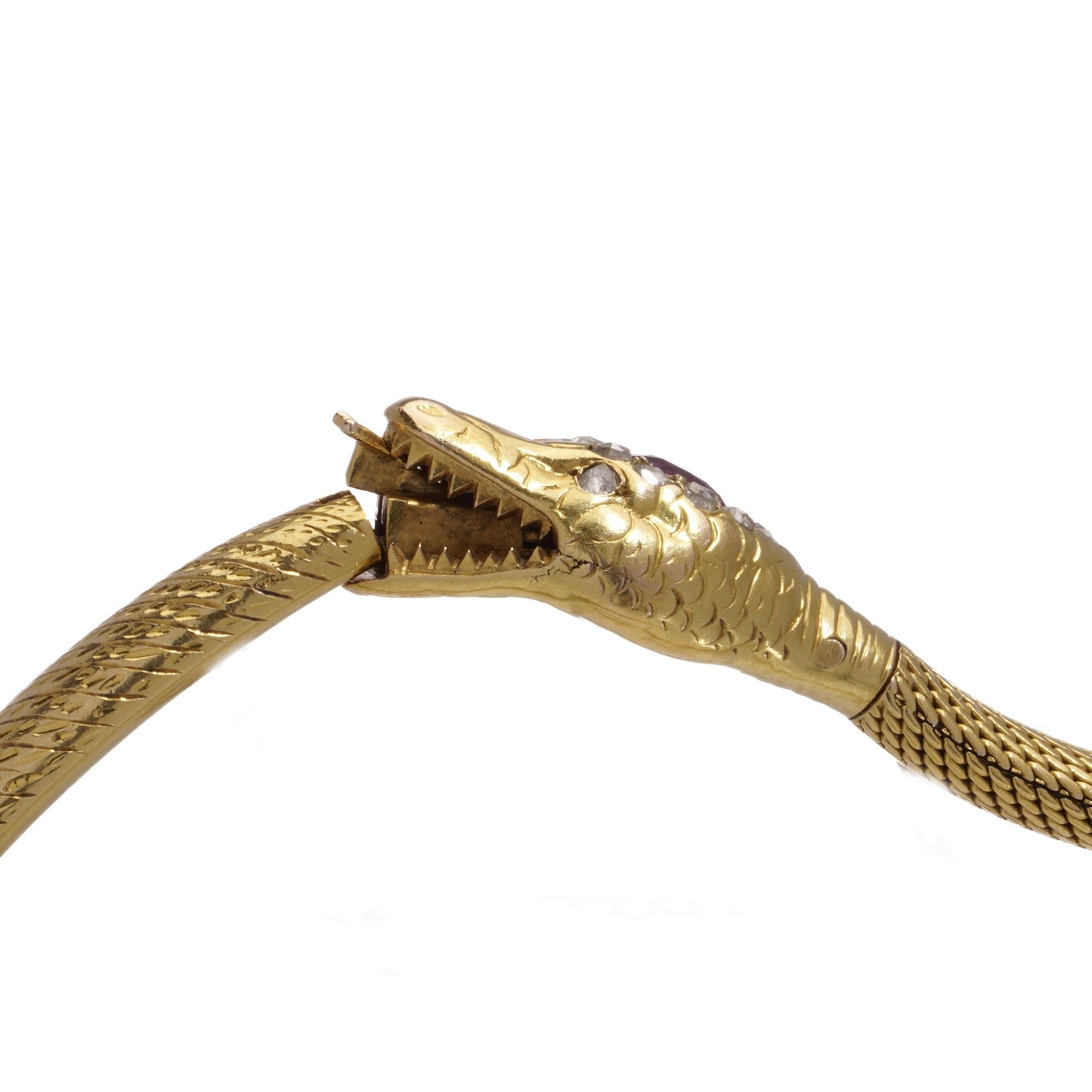 Swedish 18kt yellow gold Ouroboros serpent hollow mesh bracelet For Sale 3