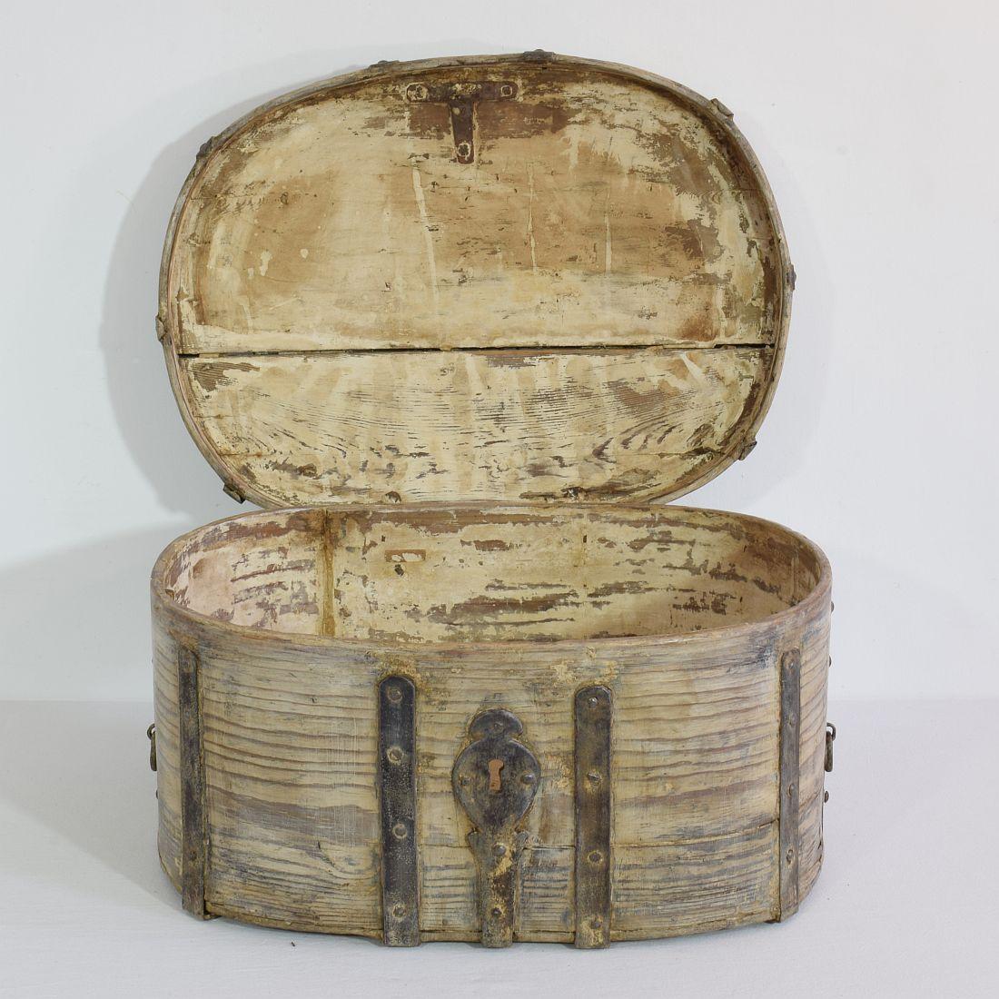 Iron Swedish 18th / 19th Century Bentwood Travel Box or Chest