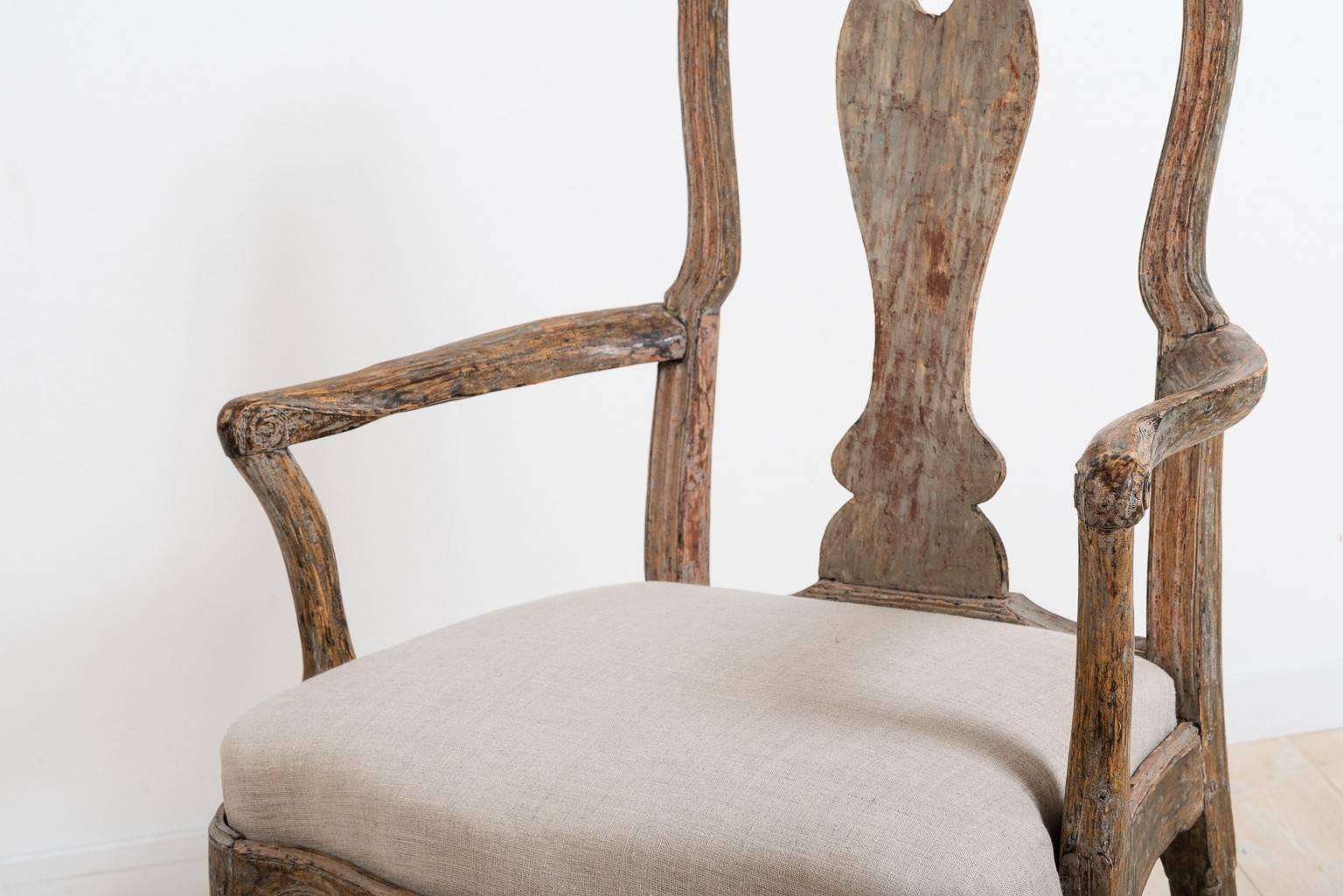 Swedish, 18th Century Baroque Armchair in Original Paint 1