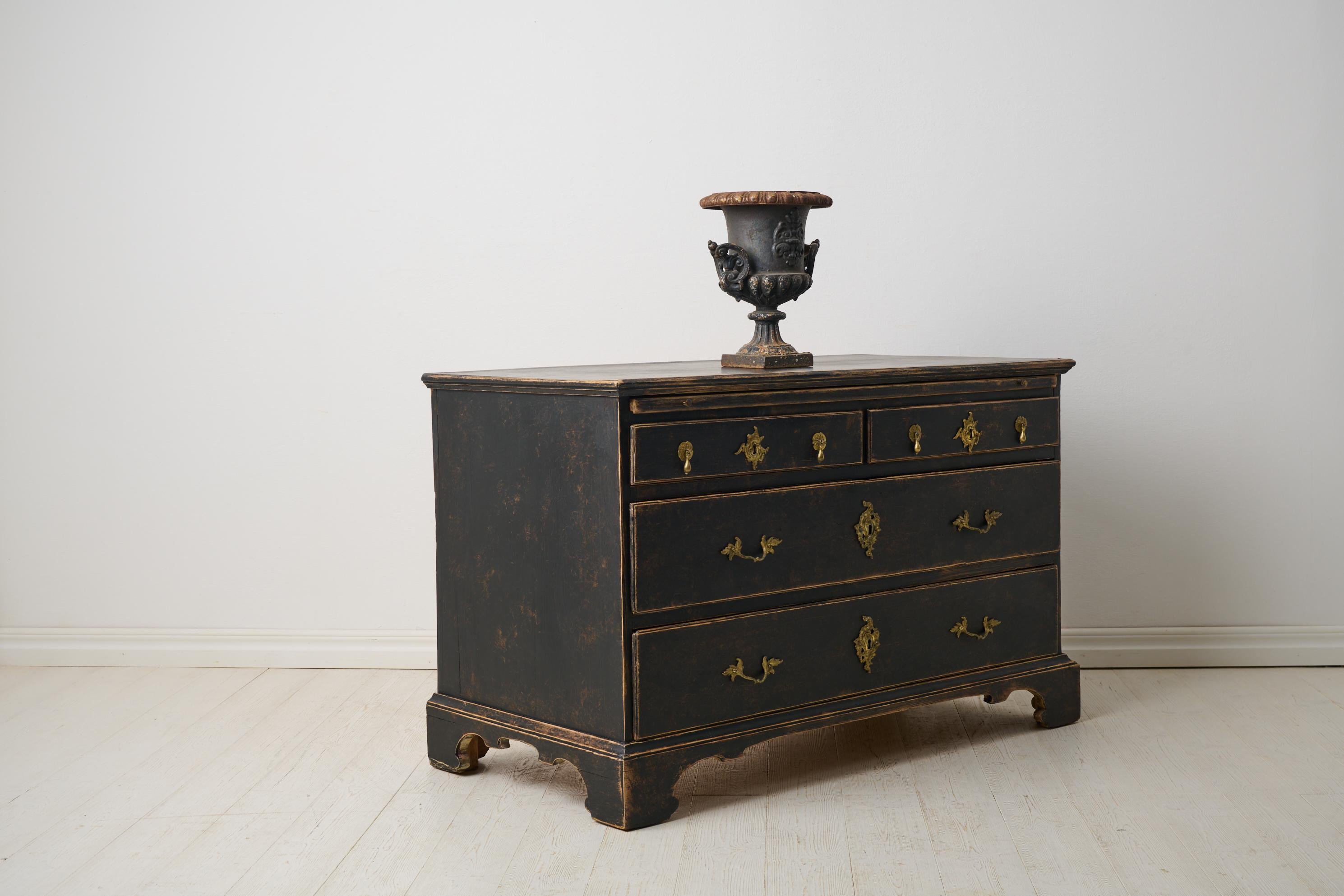 Pine Swedish 18th Century Baroque Chest of Drawers or Commode with Original Hardware For Sale
