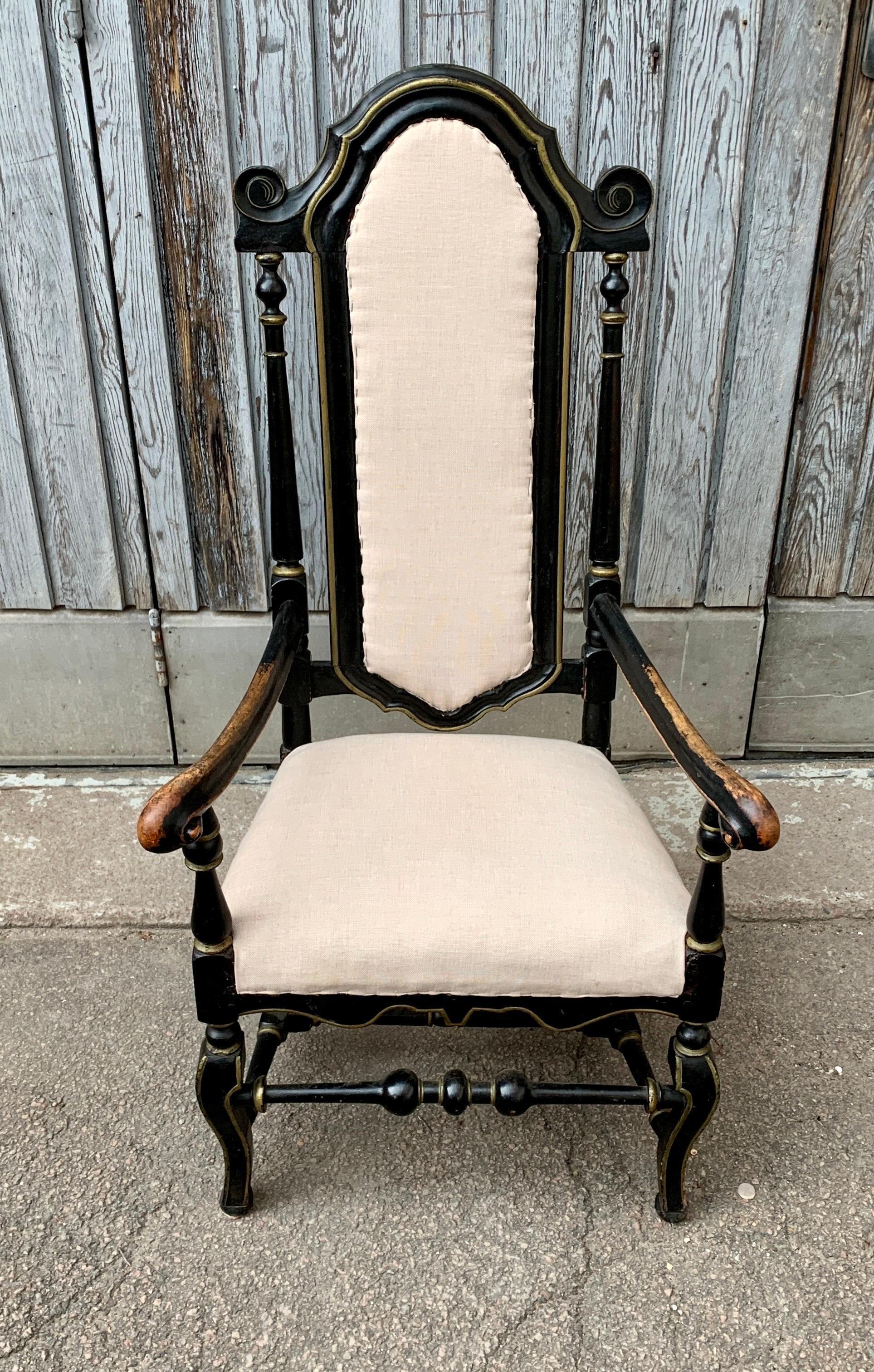 Swedish 18th Century Black Painted  Baroque Armchair For Sale 6