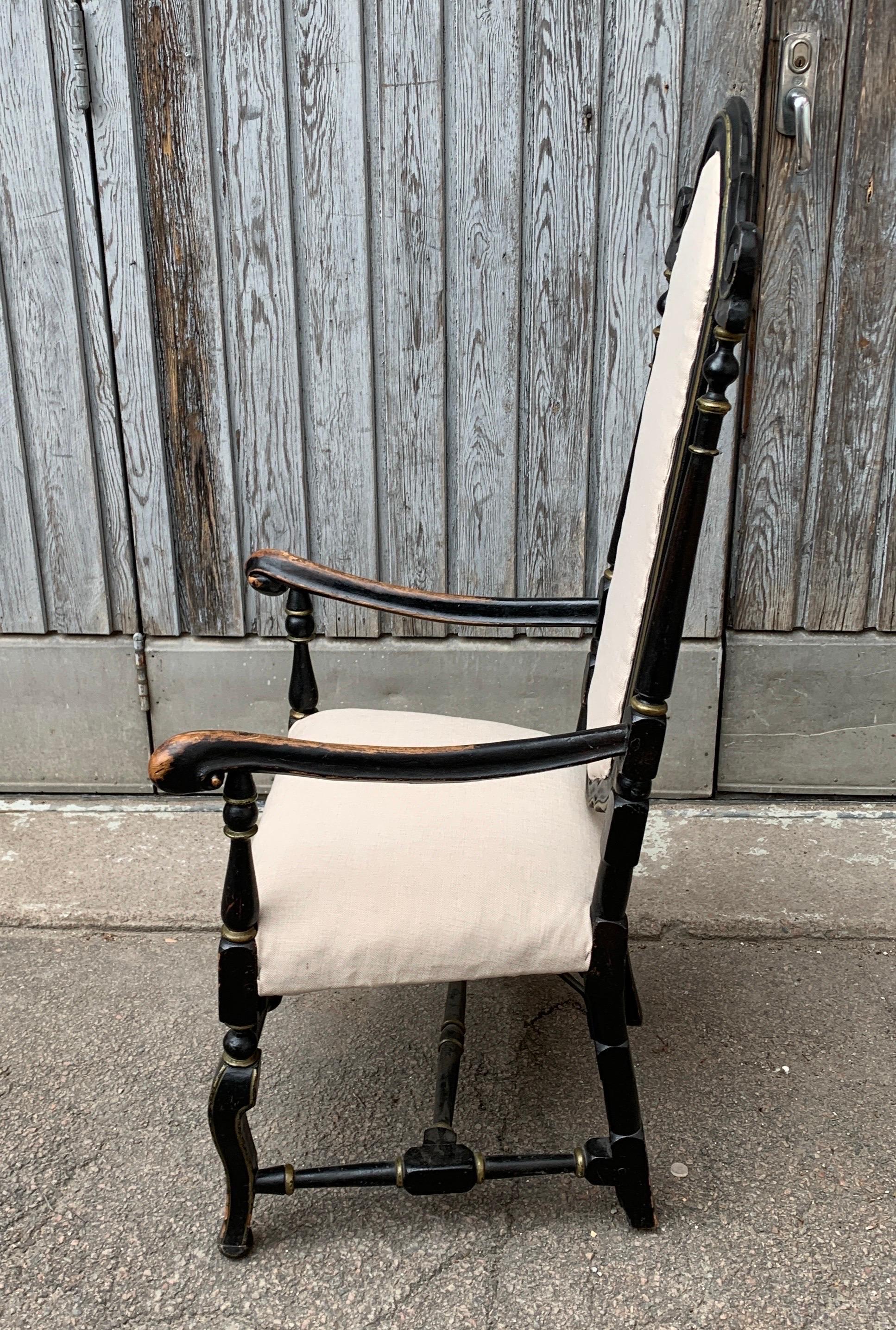 Swedish 18th Century Black Painted  Baroque Armchair In Good Condition For Sale In Haddonfield, NJ