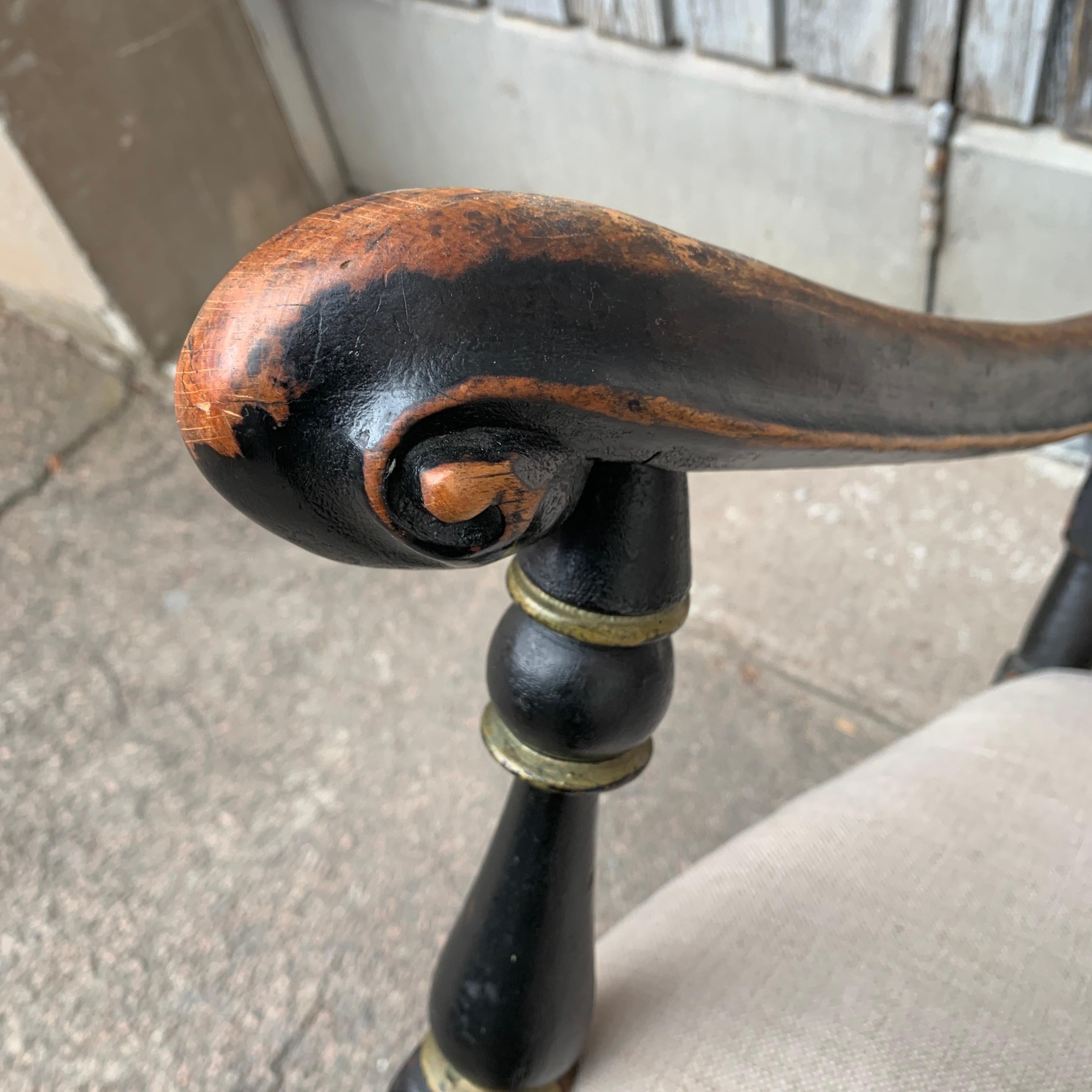 Oak Swedish 18th Century Black Painted  Baroque Armchair For Sale