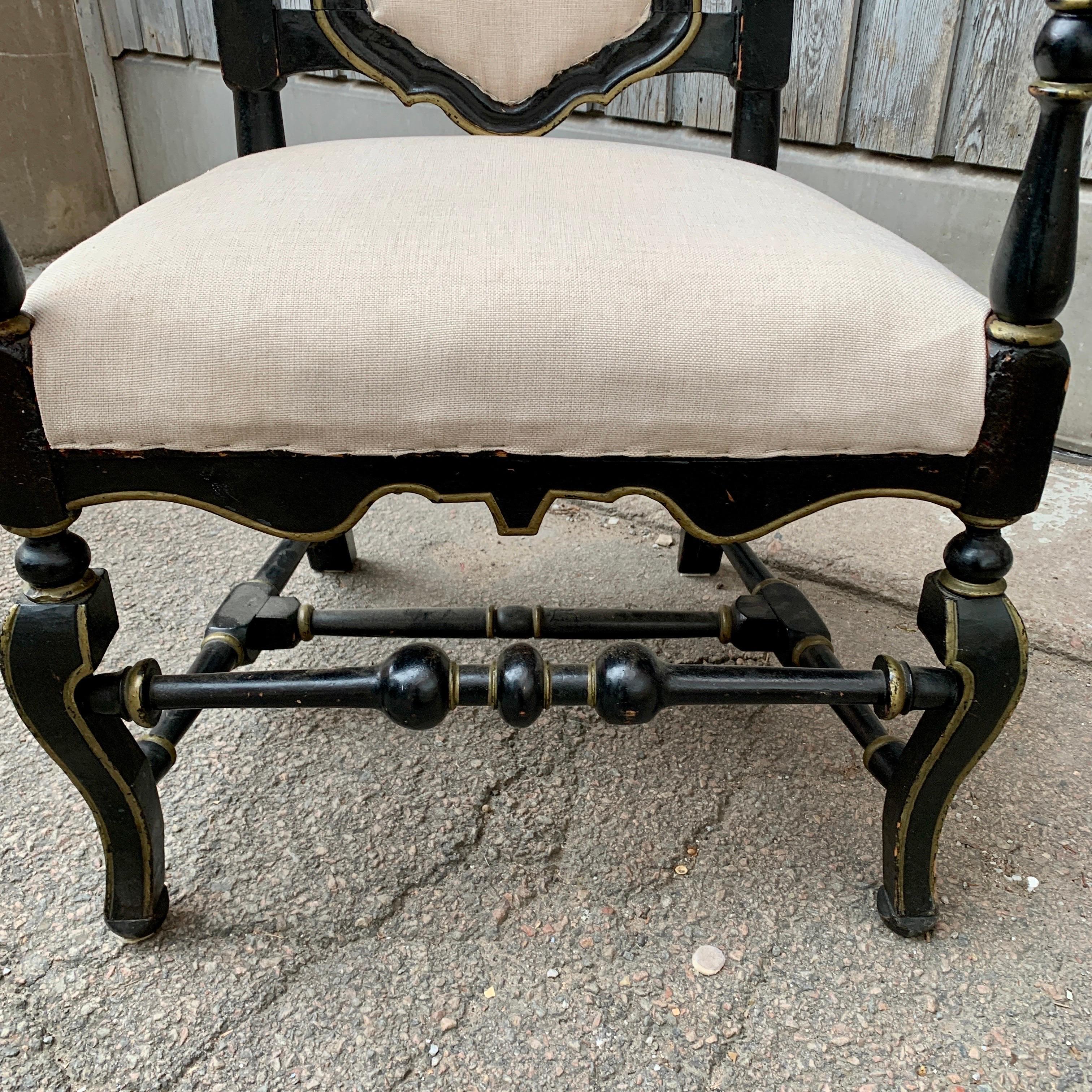 Swedish 18th Century Black Painted  Baroque Armchair For Sale 2