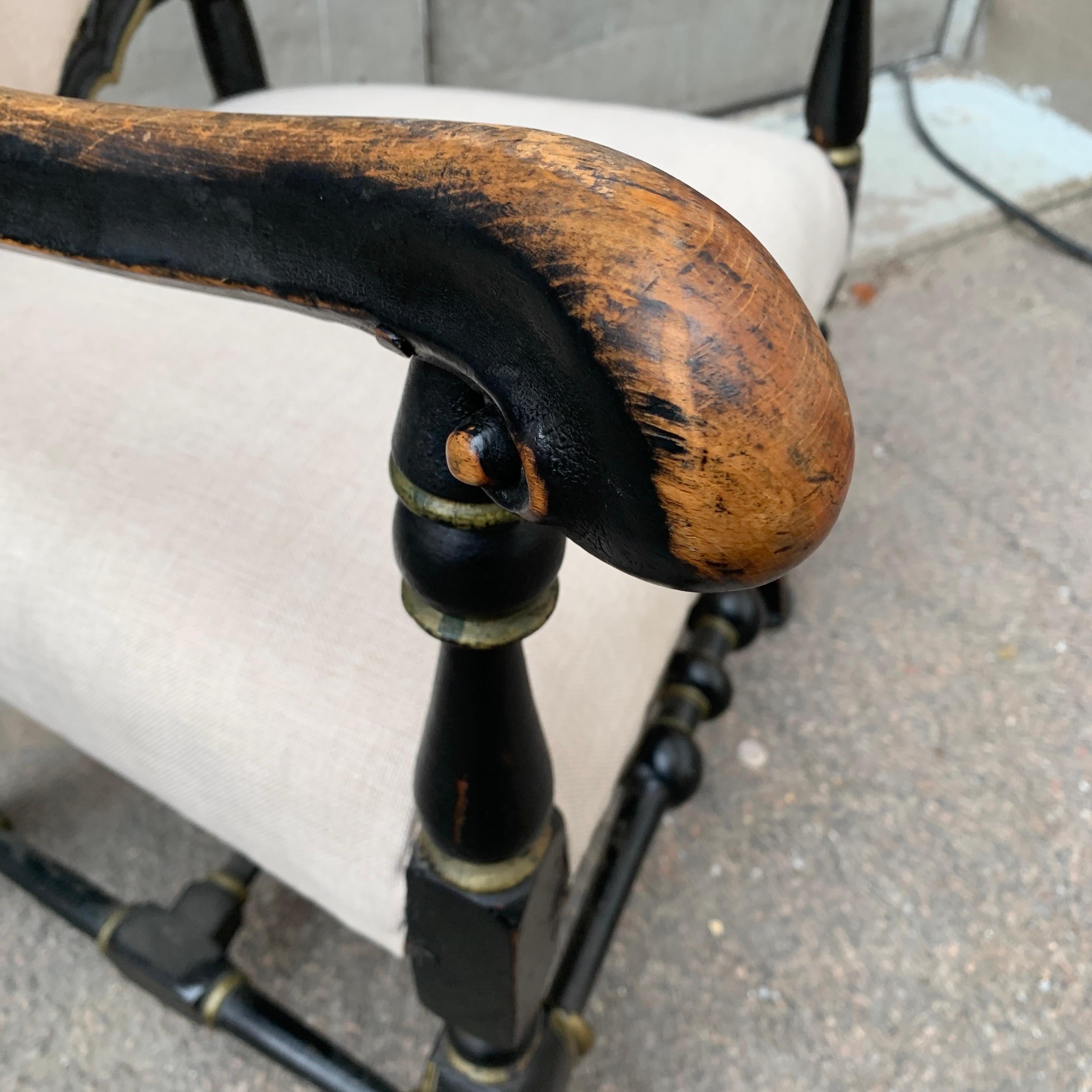 Swedish 18th Century Black Painted  Baroque Armchair For Sale 3