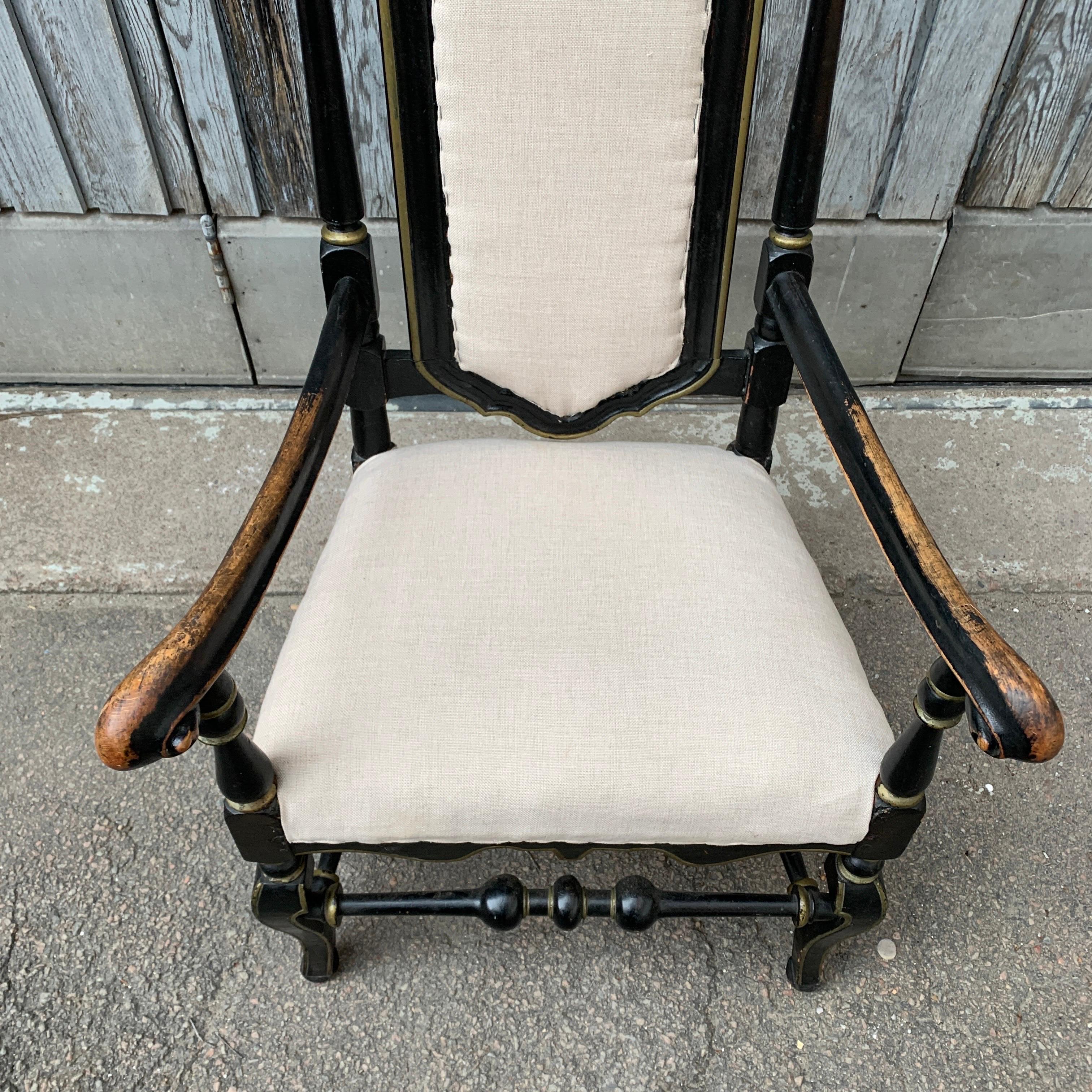 Swedish 18th Century Black Painted  Baroque Armchair For Sale 4