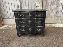Swedish 18th Century Black Painted Baroque Gustavian-Painted 3 Drawer Chest