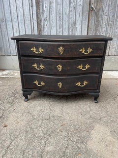 Swedish 18th Century Black Painted Baroque Gustavian-Painted 3 Drawer Chest