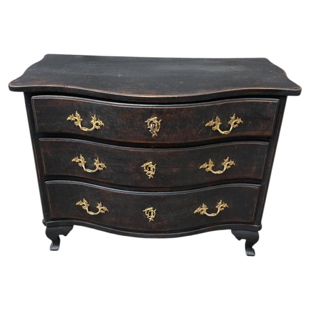 Swedish 18th Century Black Painted Baroque Gustavian-Painted 3 Drawer Chest