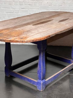 Swedish 18th century blue frame oval dining table 184x87cm H78cm