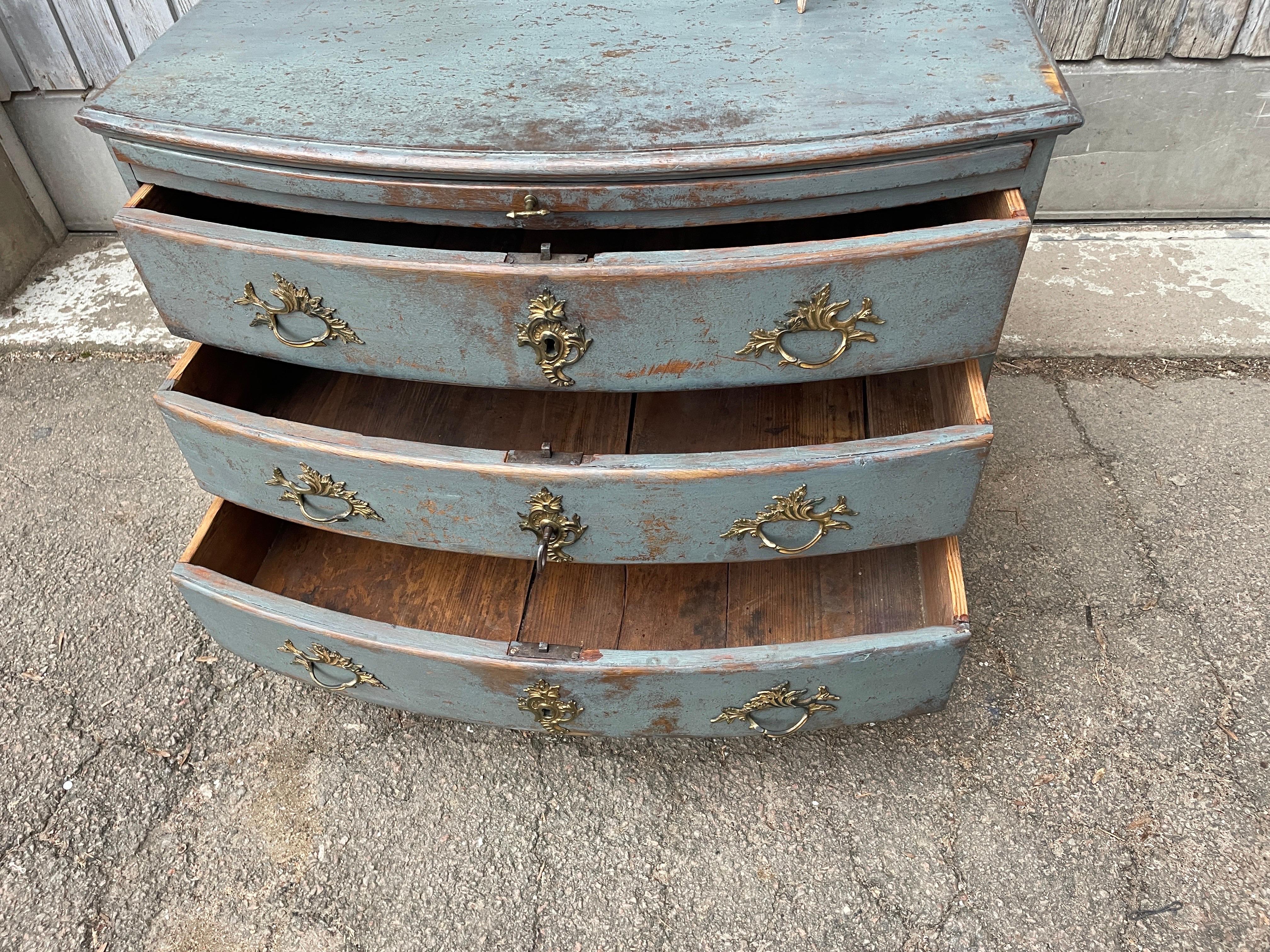 Swedish 18th Century Blue Painted Baroque Chest of Drawers For Sale 5