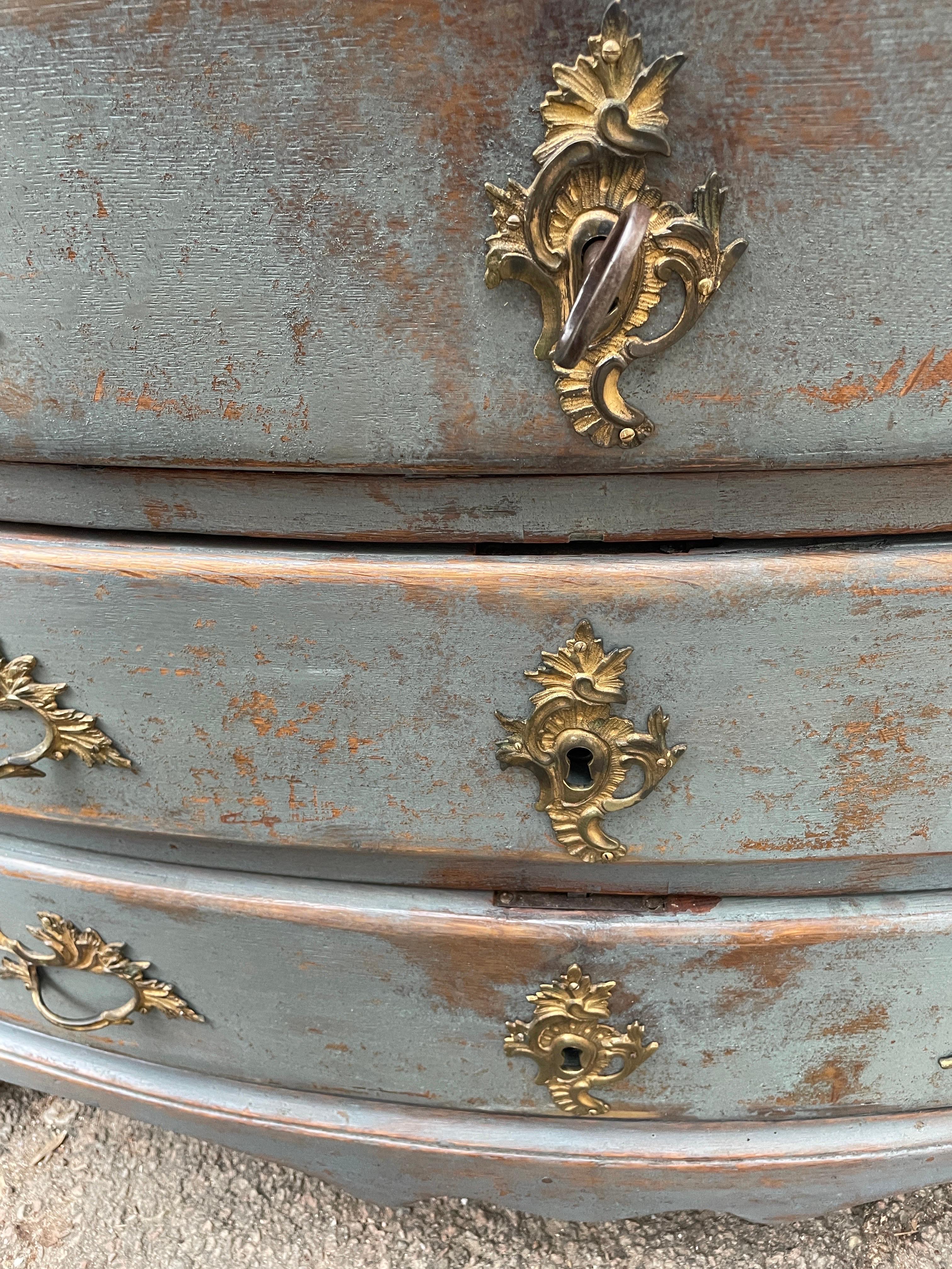 Swedish 18th Century Blue Painted Baroque Chest of Drawers For Sale 10