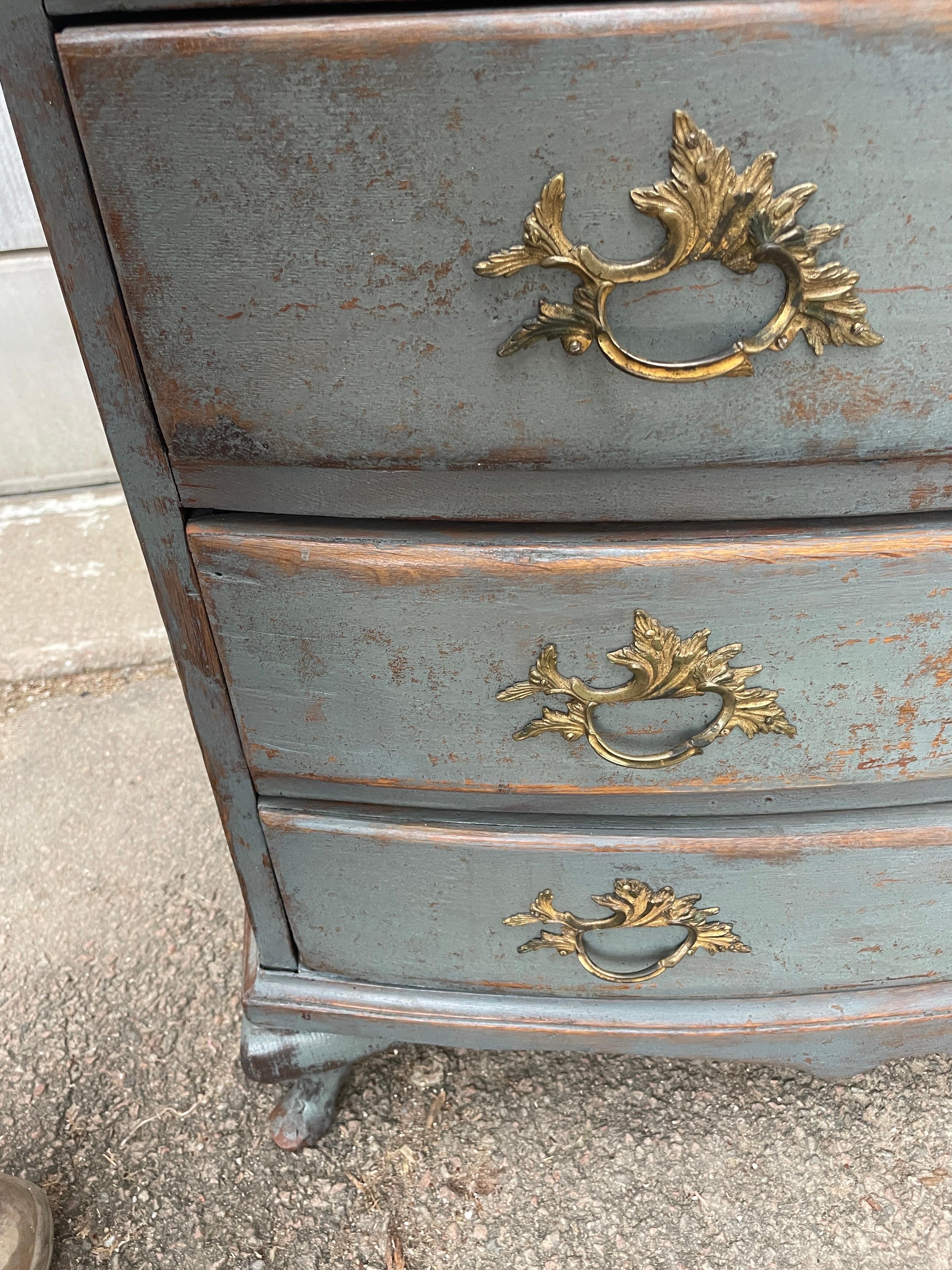 Swedish 18th Century Blue Painted Baroque Chest of Drawers For Sale 11