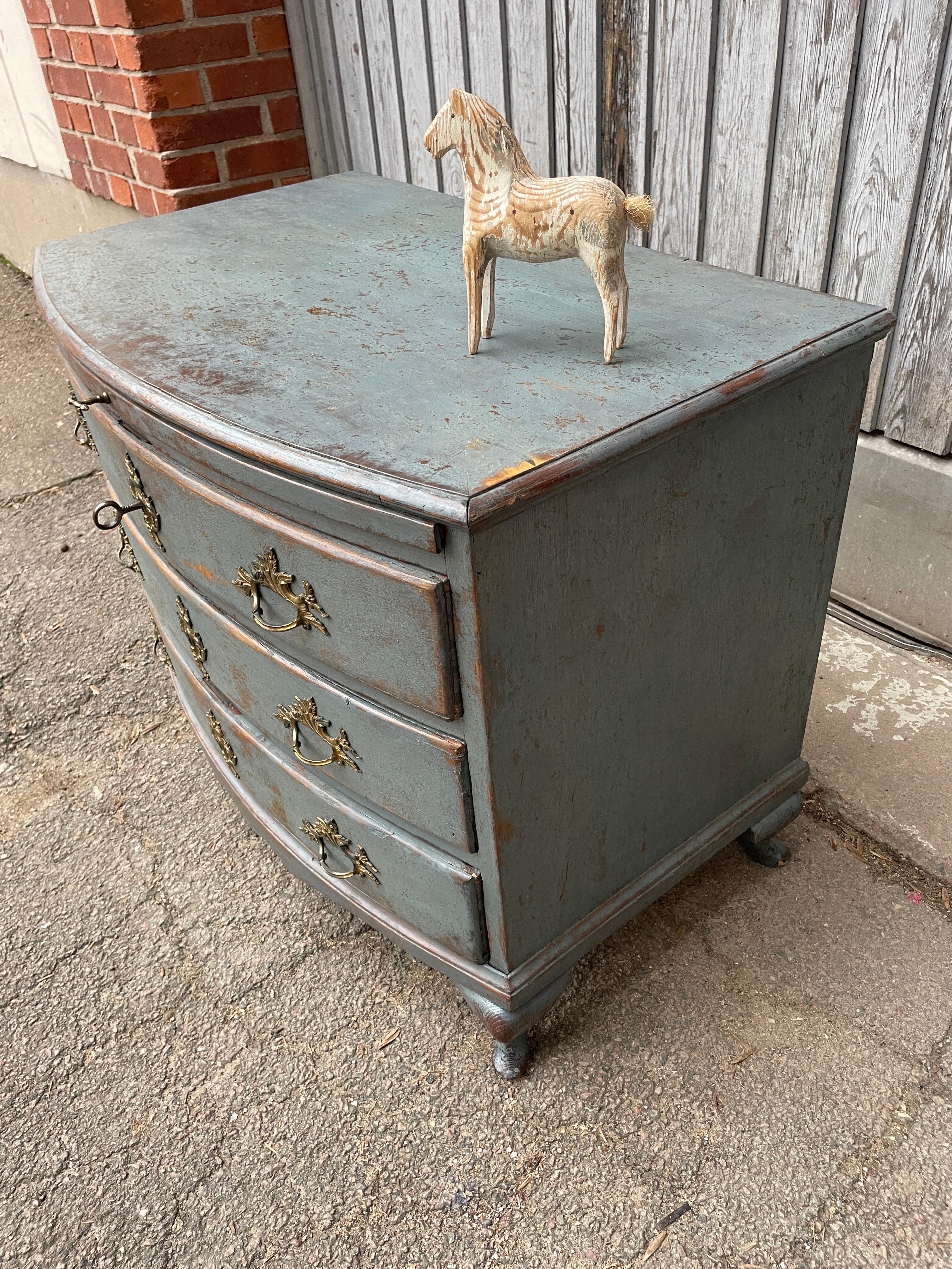 Swedish 18th Century Blue Painted Baroque Chest of Drawers In Good Condition For Sale In Haddonfield, NJ