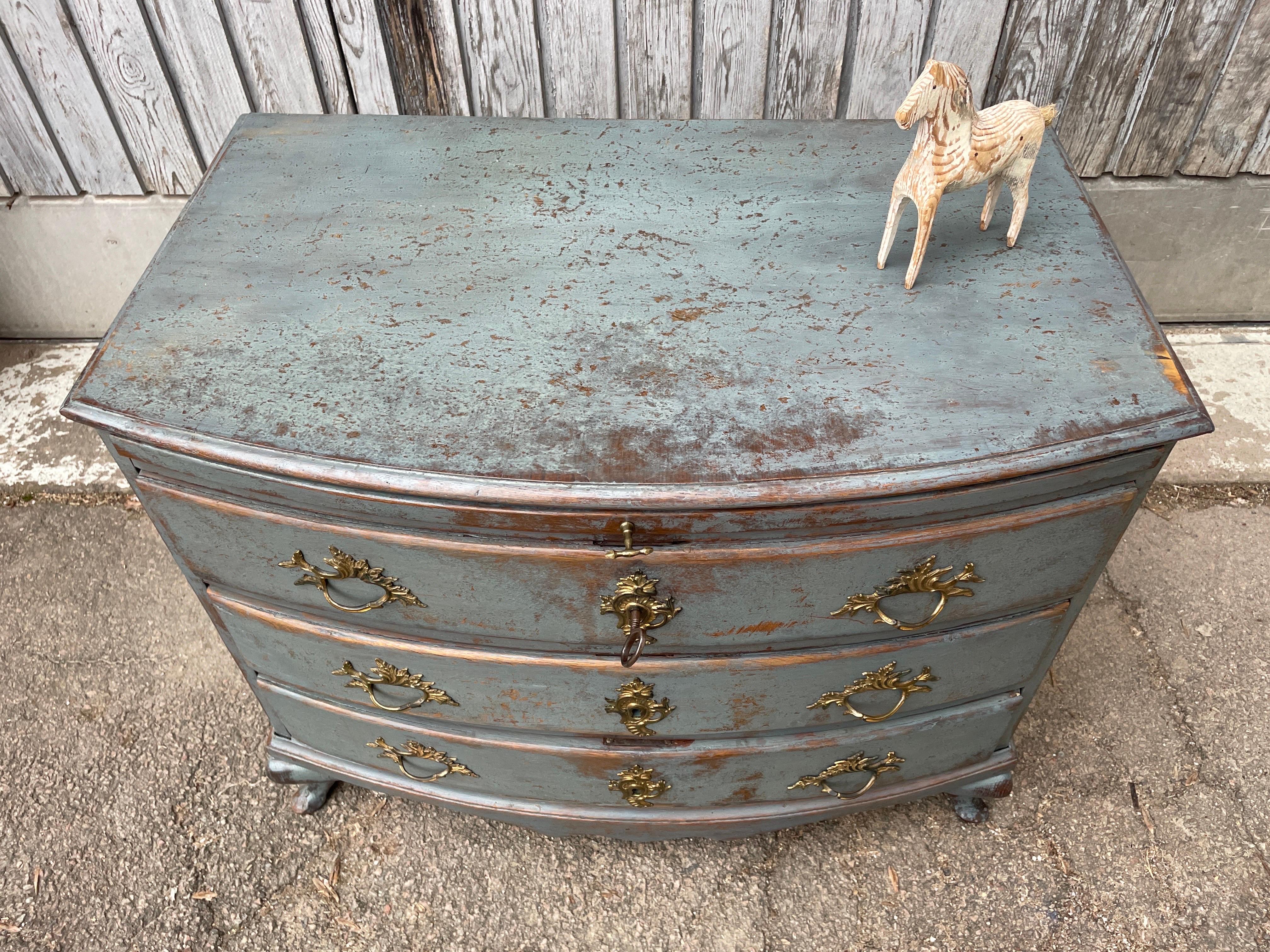 Swedish 18th Century Blue Painted Baroque Chest of Drawers For Sale 1