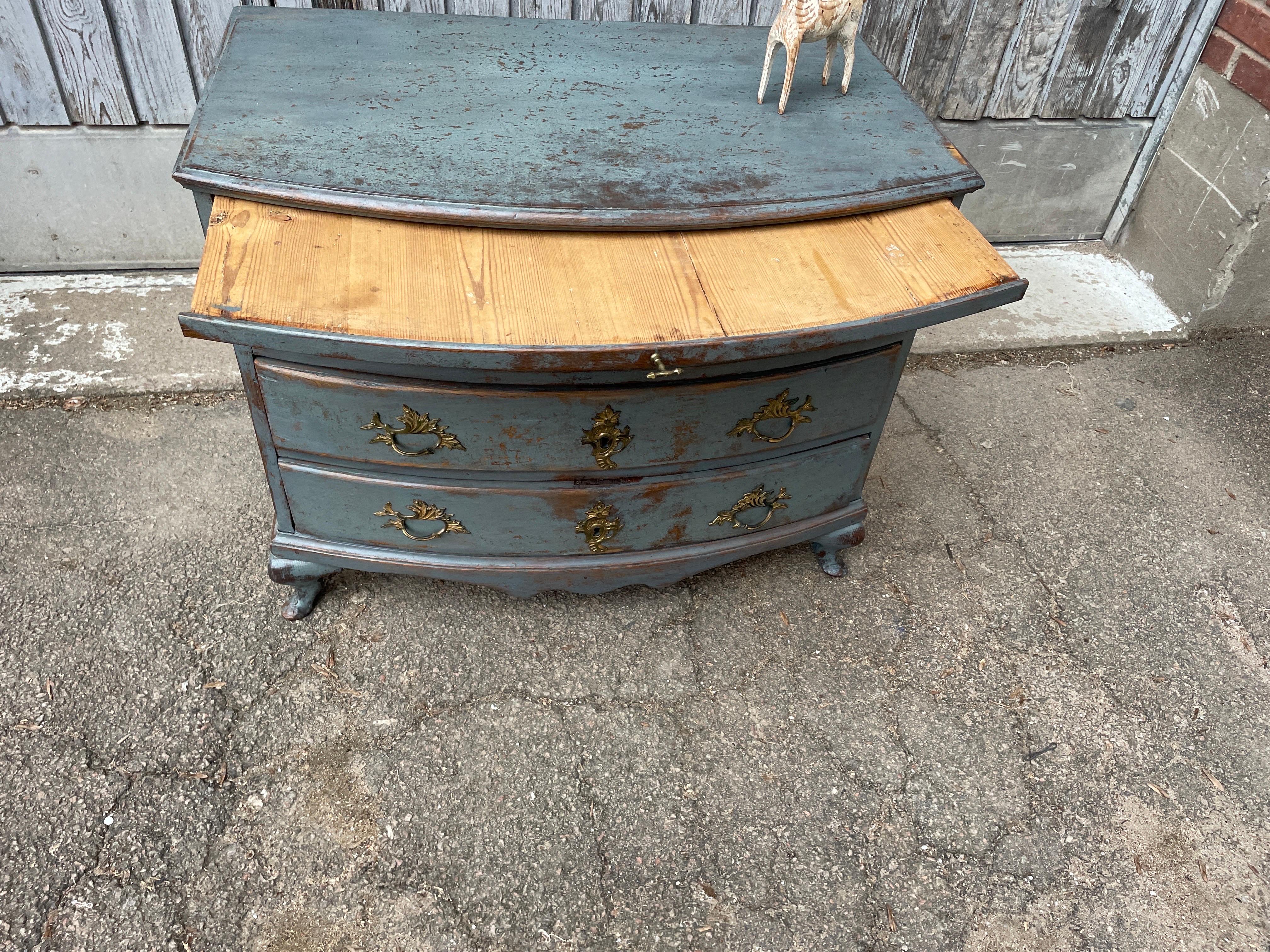 Swedish 18th Century Blue Painted Baroque Chest of Drawers For Sale 2