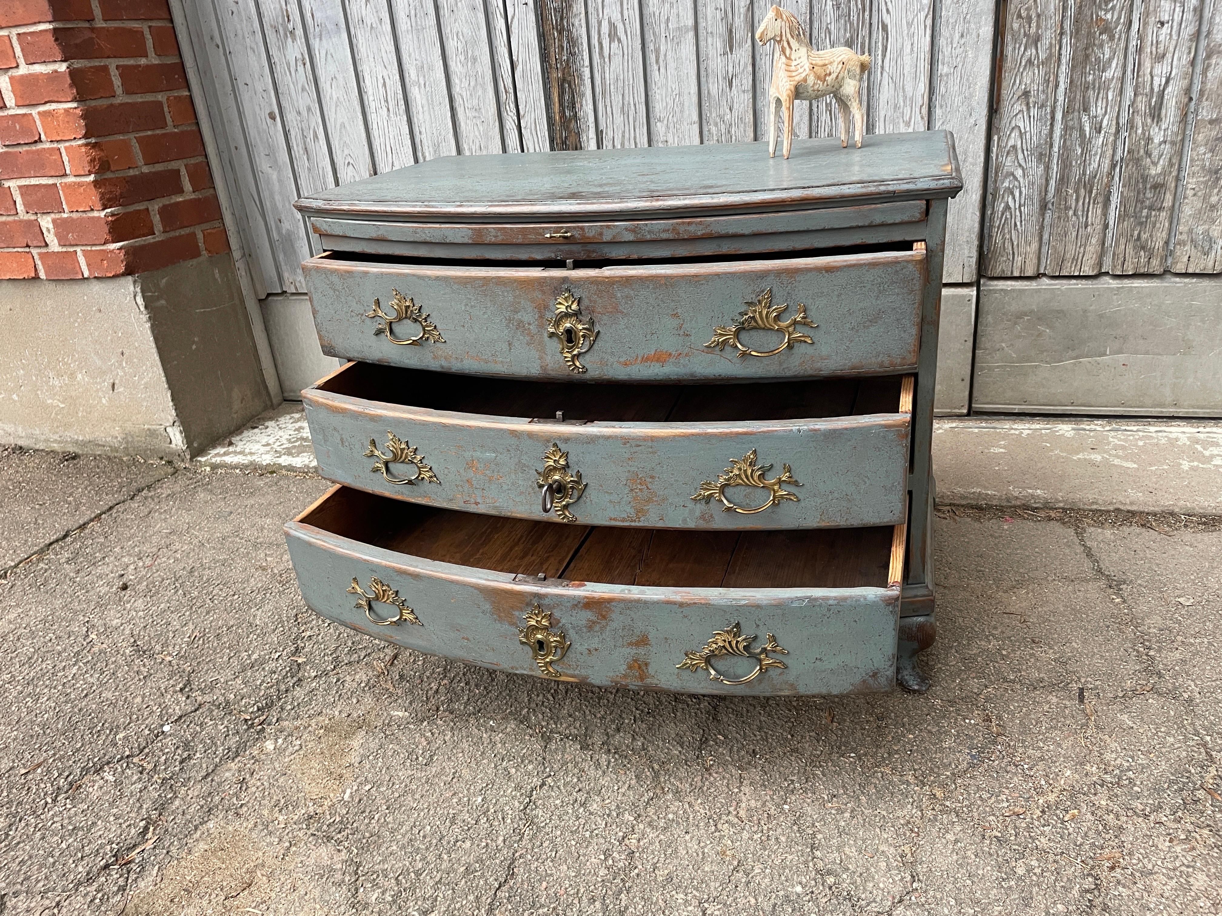 Swedish 18th Century Blue Painted Baroque Chest of Drawers For Sale 4