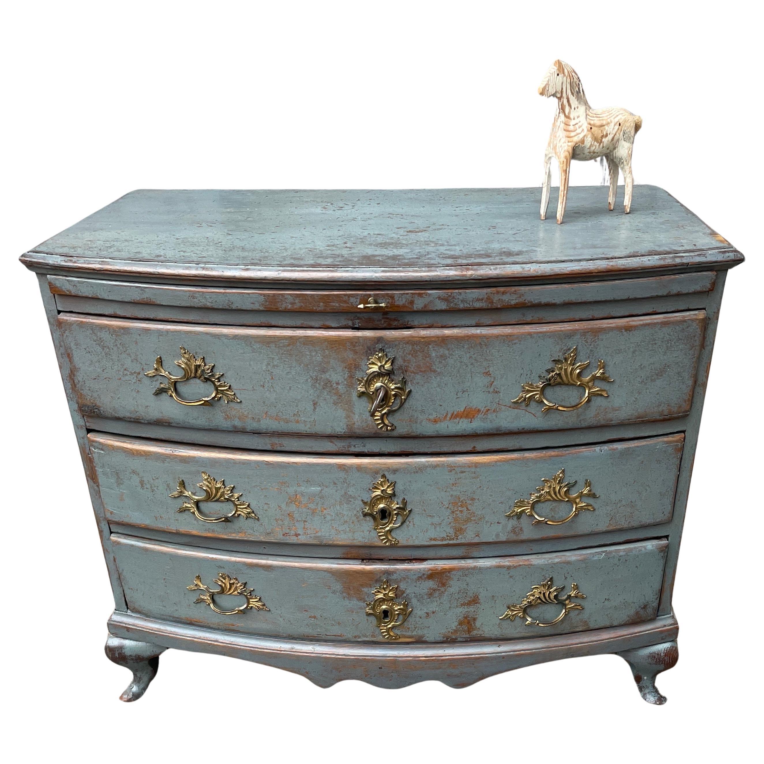 Swedish 18th Century Blue Painted Baroque Chest of Drawers For Sale