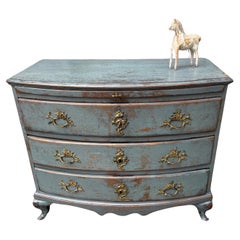 Antique Swedish 18th Century Blue Painted Baroque Chest of Drawers