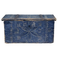 Swedish 18th Century Carved Pine Folk Art Painted Box