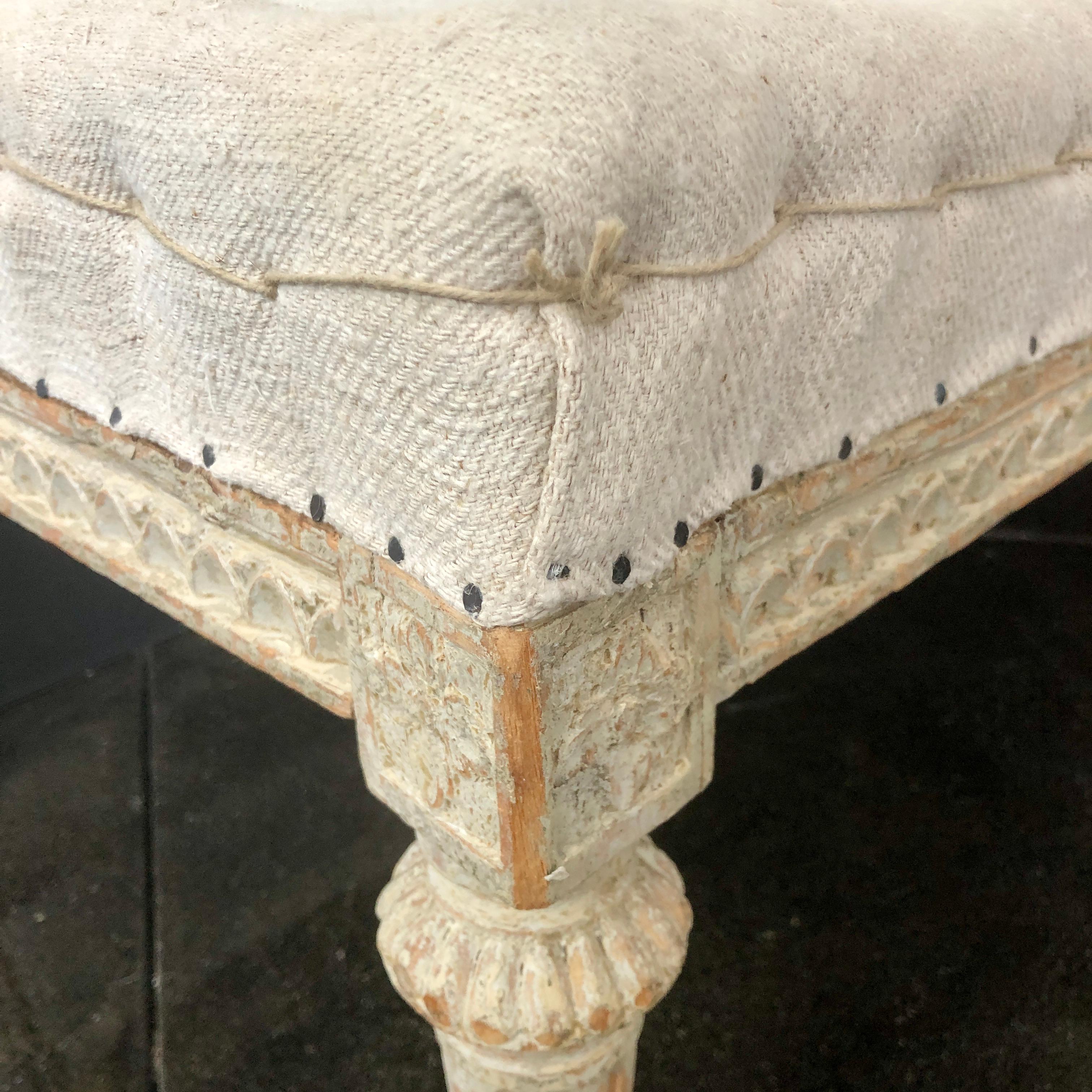 18th Century Swedish 18th century Gustavian Period Bench with Antique Linen