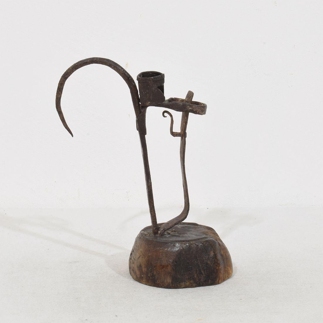 Rustic Swedish, 18th Century, Hand Forged Iron Candleholder For Sale