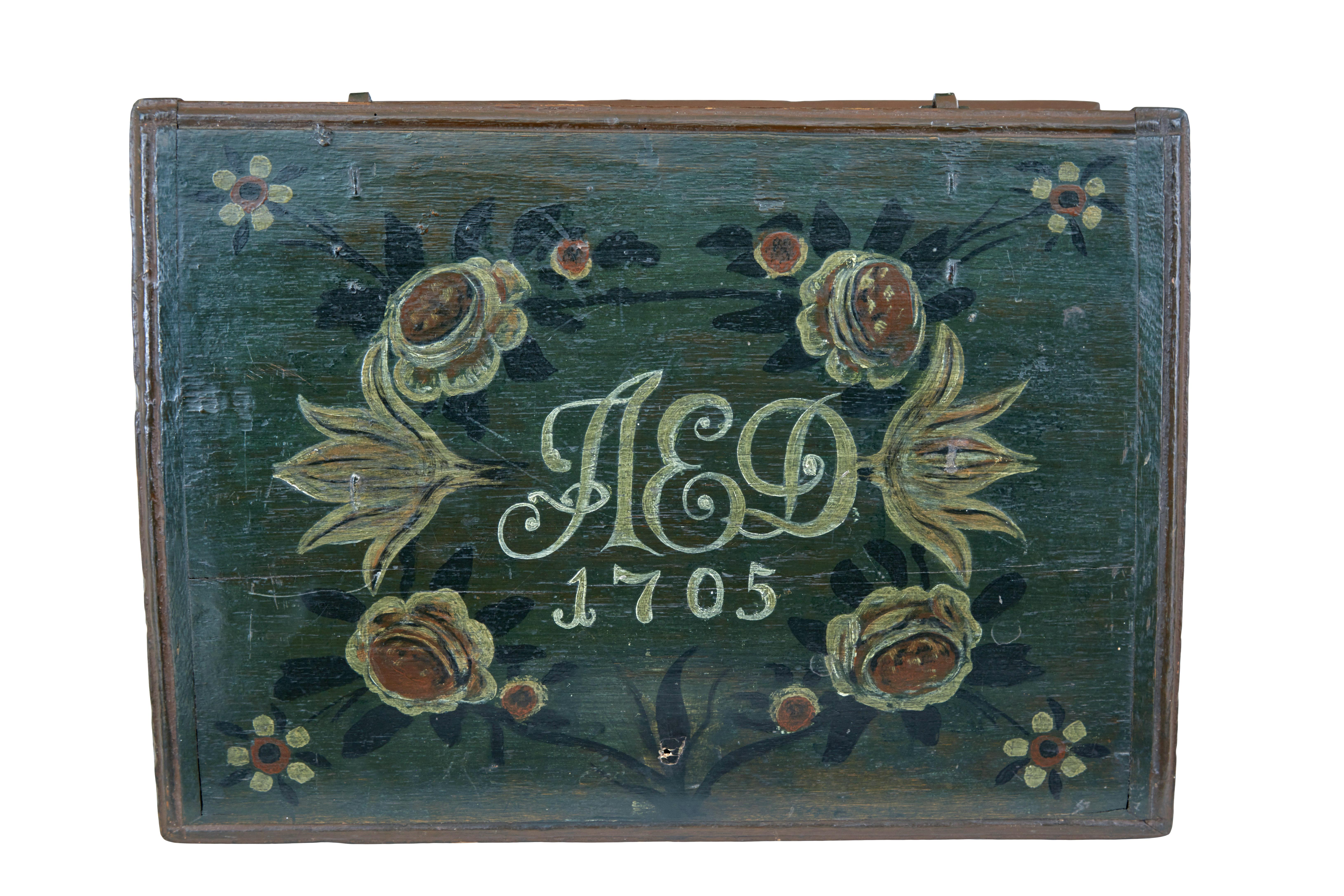 18th Century Swedish 18th century hand painted oak box