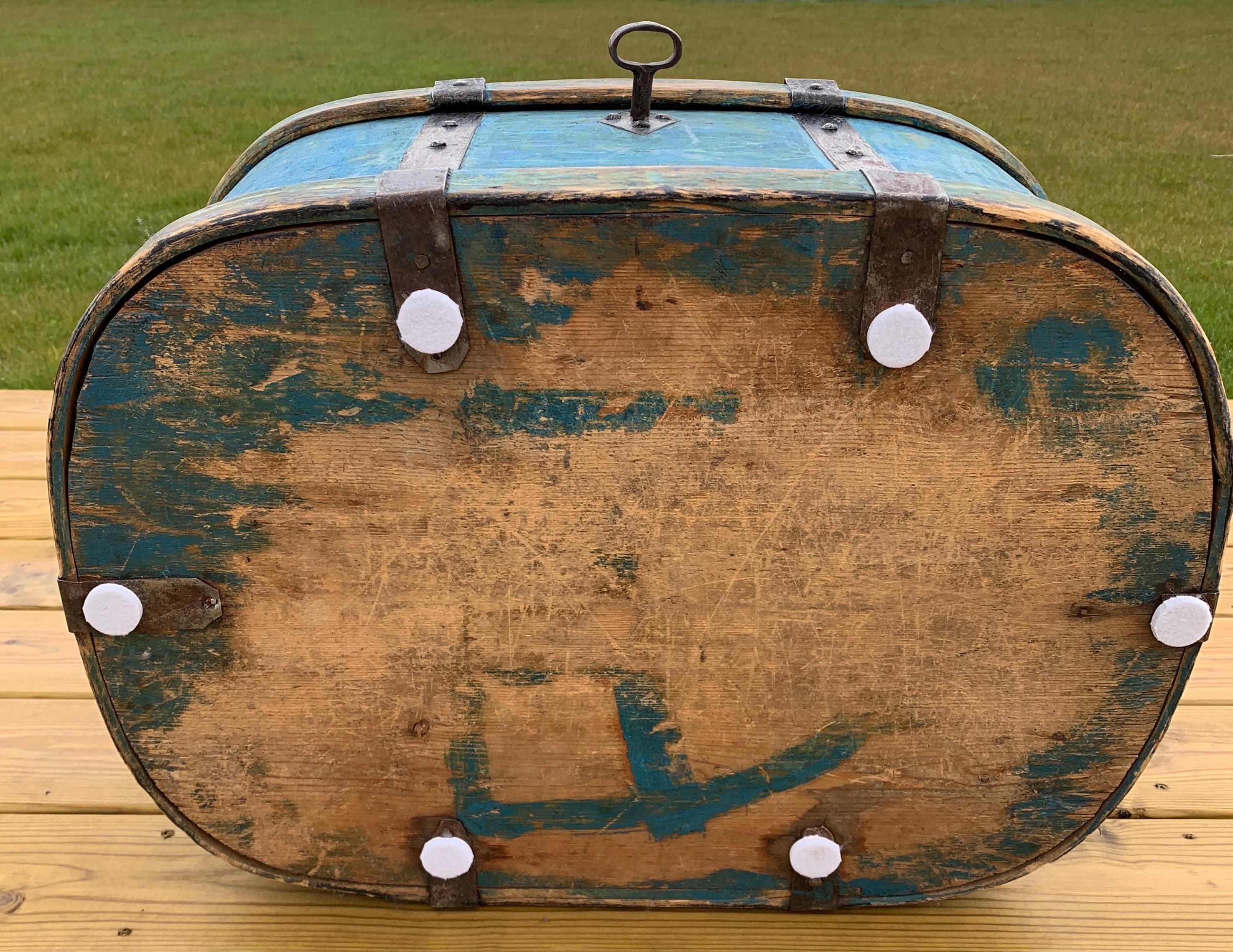 Swedish 18th Century Original Blue Folk Art Painted Box 13