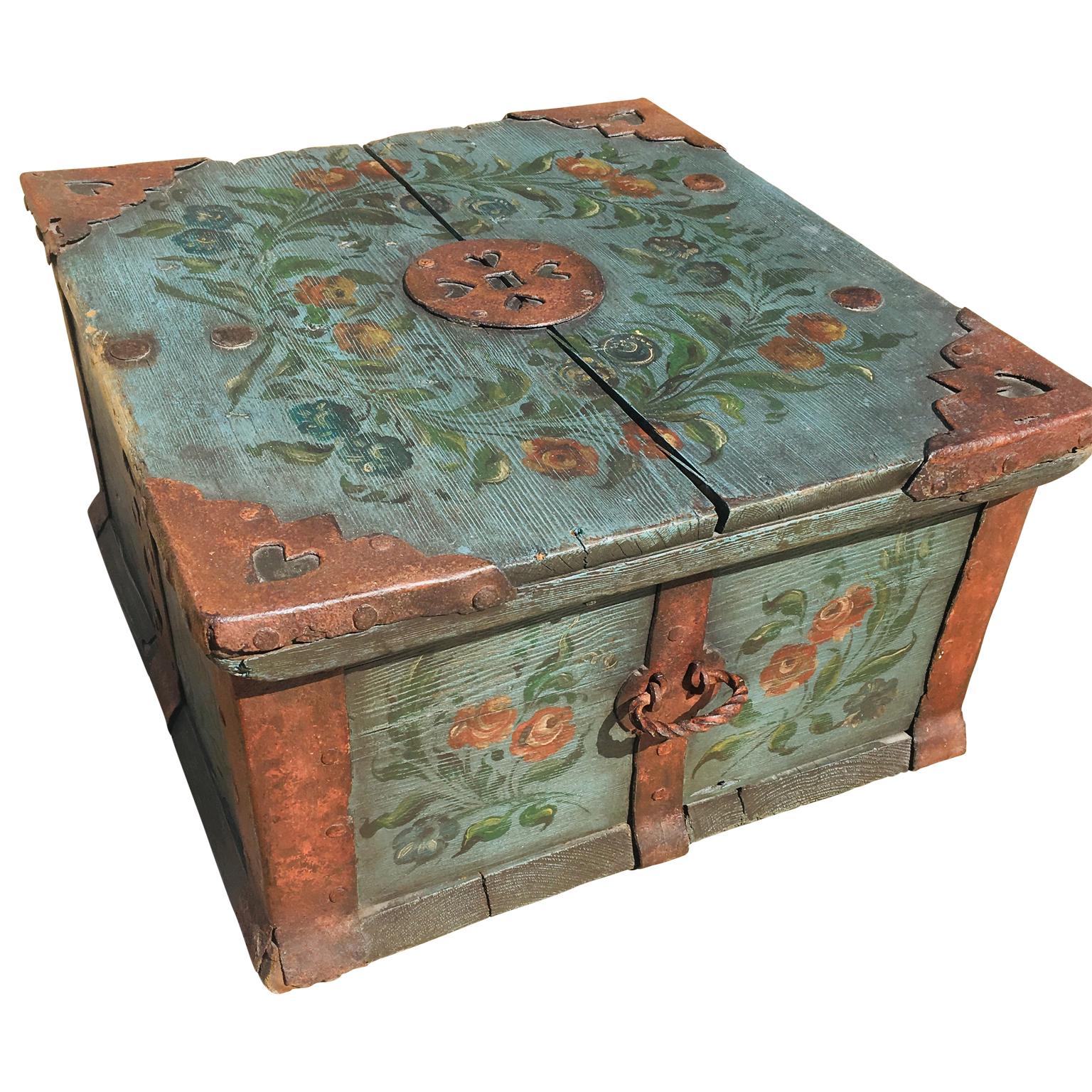 Swedish 18th century original painted decorative box, monogrammed and dated 1792.
