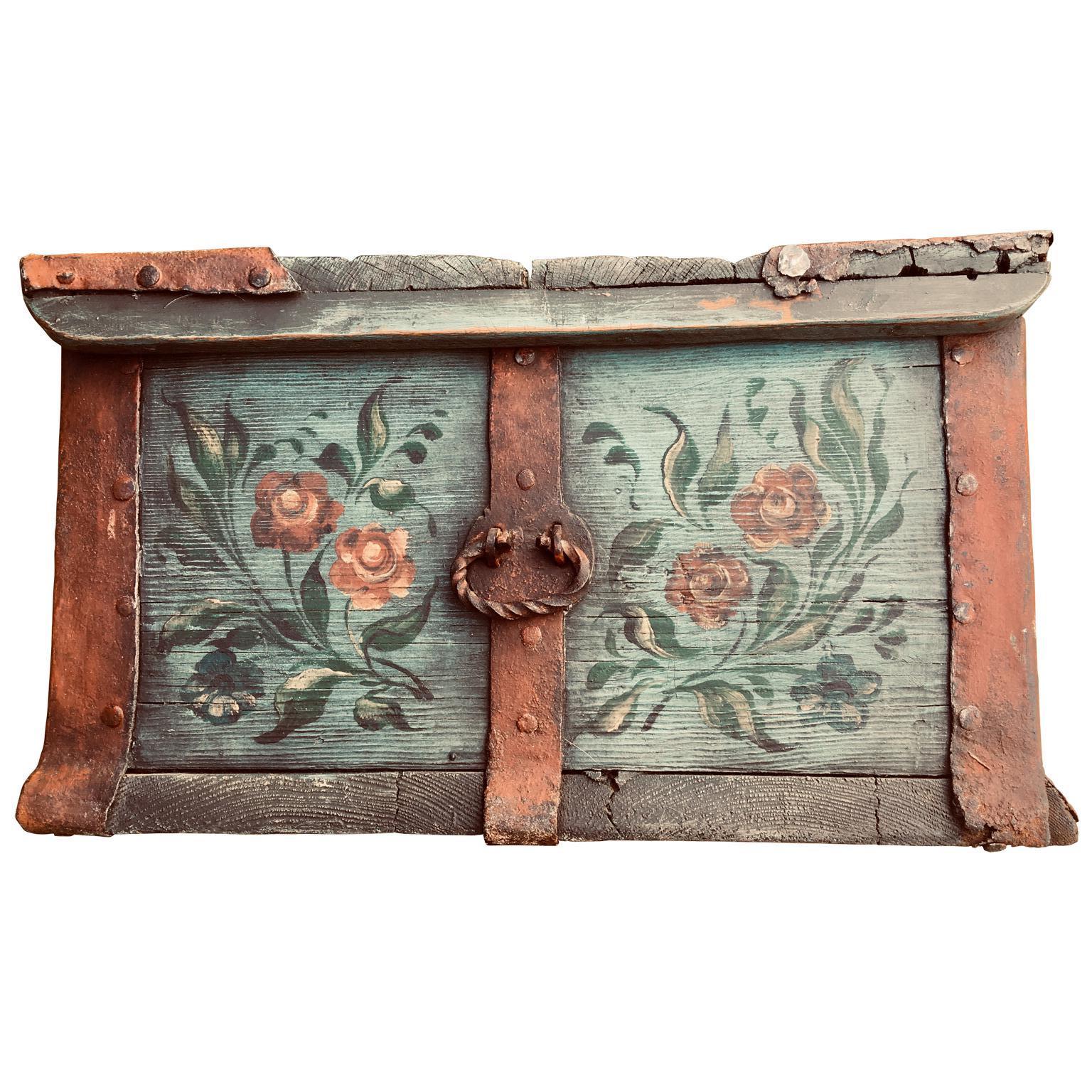 Hand-Crafted Swedish 18th Century Original Painted Decorative Box, Monogrammed & Dated 1792