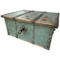 Antique Swedish 18th Century Originally Blue Painted Wooden Box