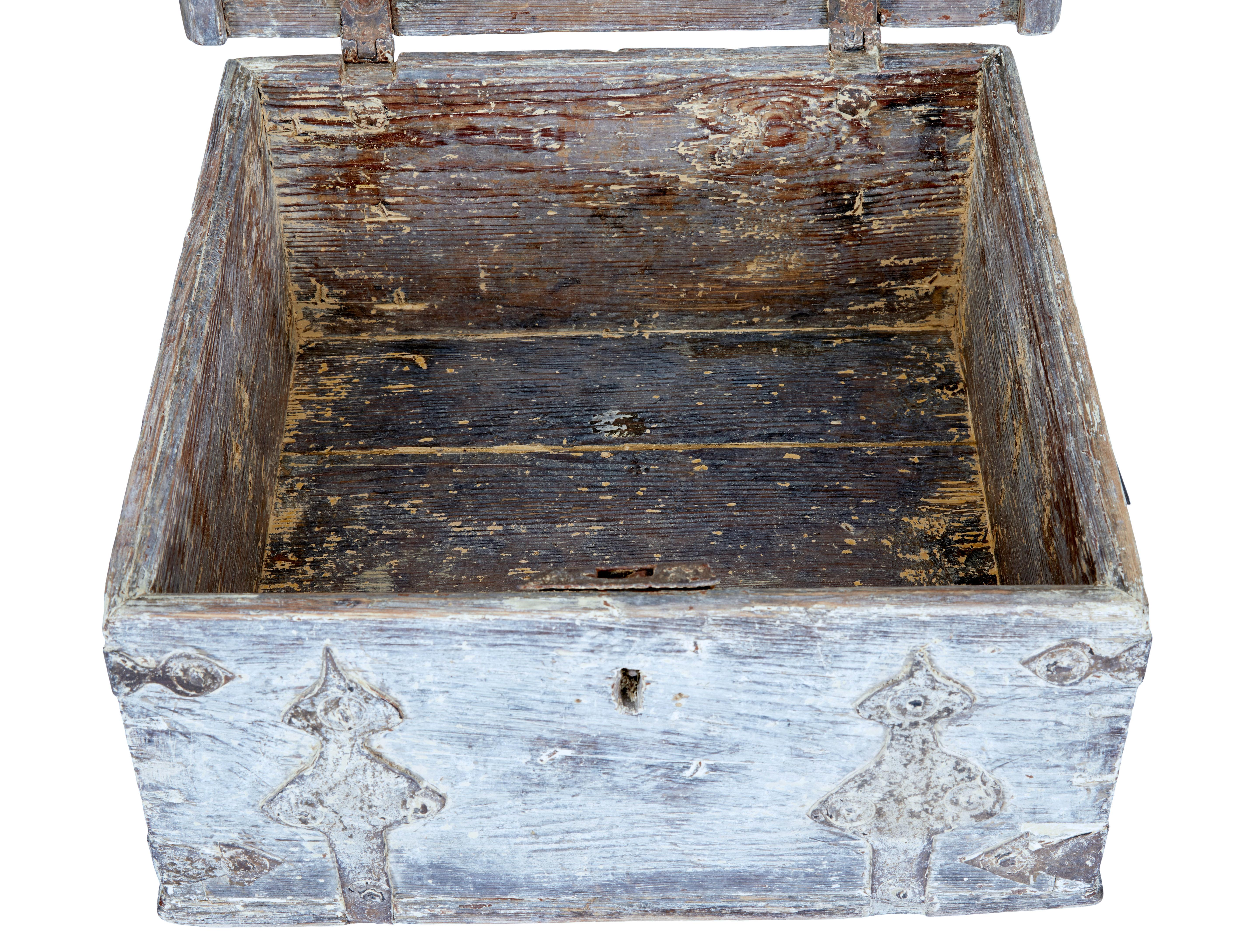Iron Swedish 18th Century Painted Pine Box