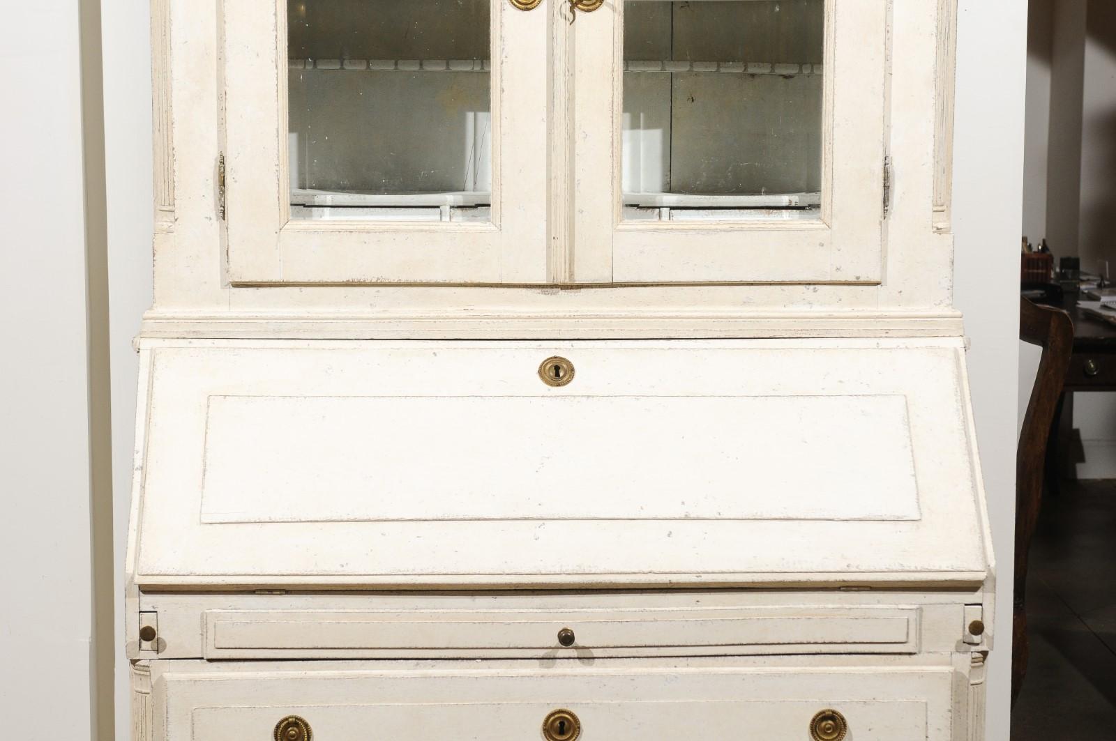 Swedish 18th Century Painted Secretary with Glass Doors and Slanted Front Desk 8